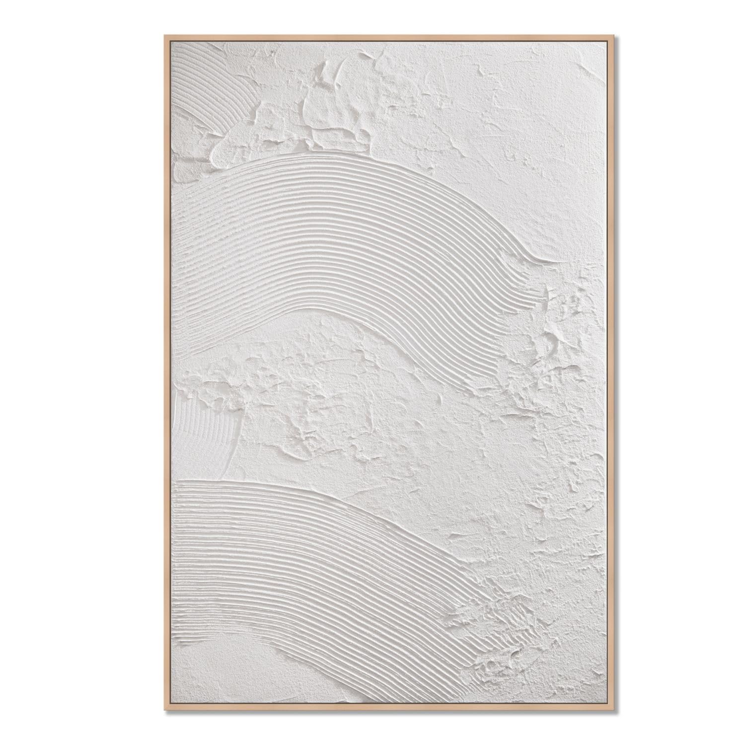 DekoArte- Cuadro Decoración Salón Moderno en Relieve Blanco - Brisa - 60x90 cm - Cuadros con marco color madera incluido