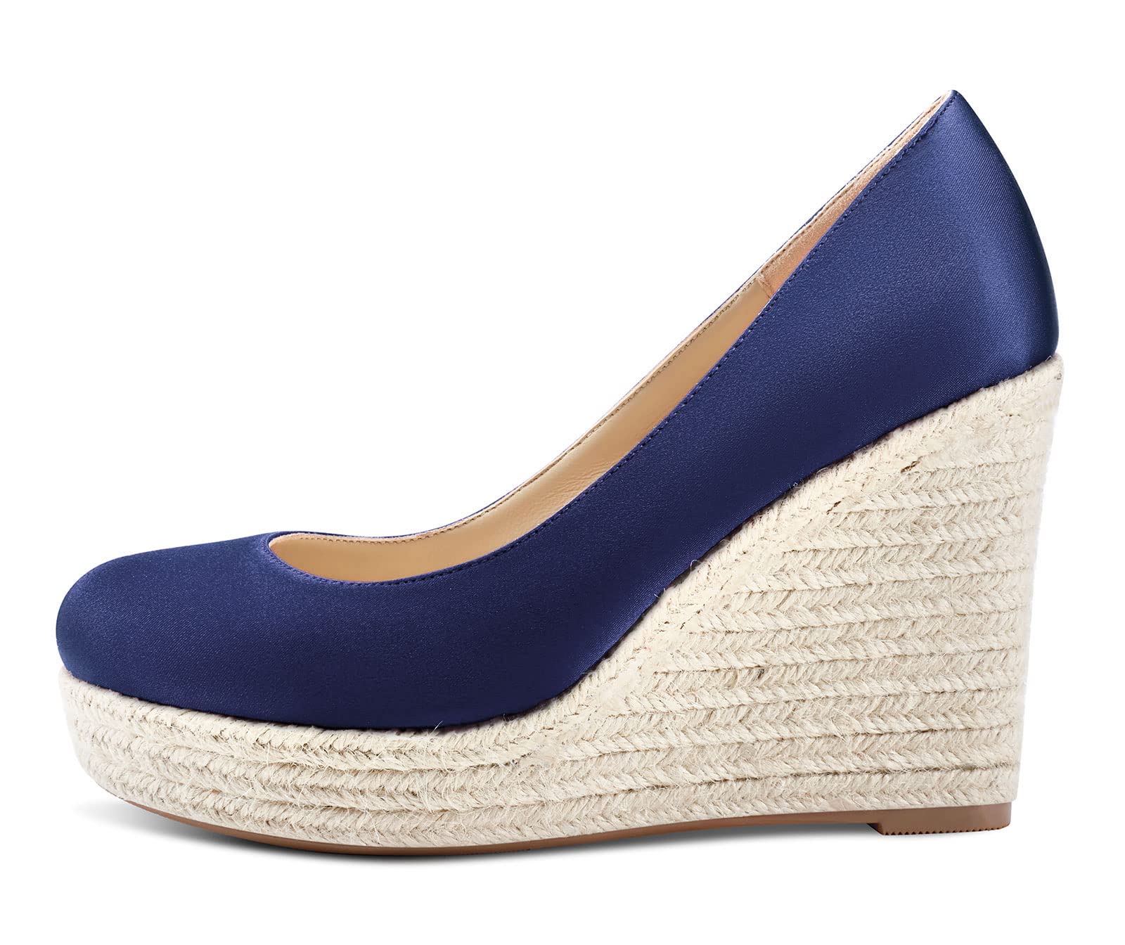 Aachcol Mujer Plataforma cuña Esparto Pumps Alto High Heel Cerrado el Dedo del pie Redonda Punta Slip-on Dress Zapatos de Boda Fiesta 10 CM