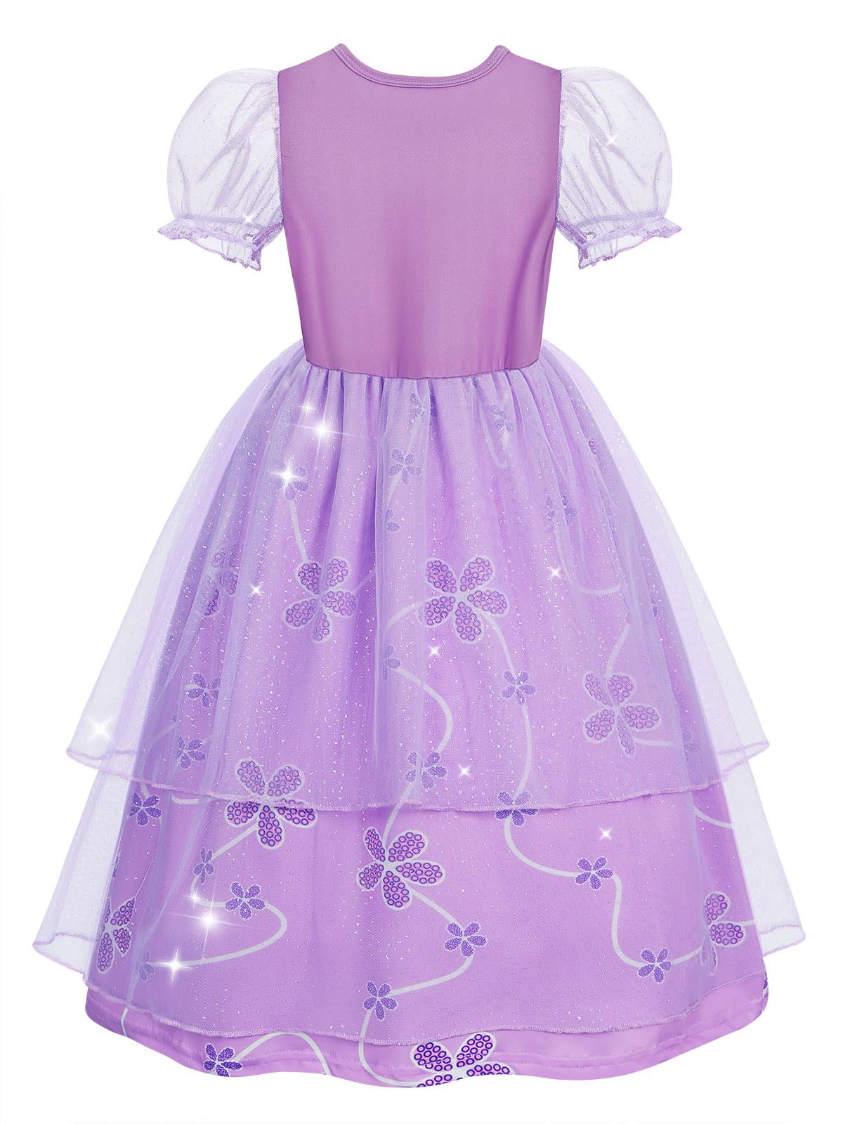 Jurebecia Princess Costumes for Girls Puff Sleeve Fancy Dress Kids Purple Princess Dressing up Halloween Cosplay Dress Outfit 7-8 Years - Image 2