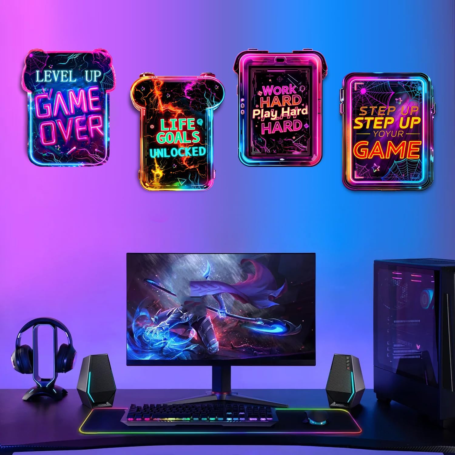 4PCS Gaming Wall Decor for Boy Room Video Game Walls Art Decor Wood Gamer Room Hanging Sign Neon Game Controller Wall Art Print Inspirational Quote Hanging Plaque for Teenage Playroom - Image 7