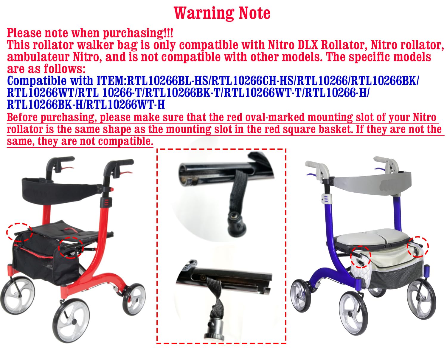 10266 Nitro rollator walker bag, borsa a tracolla, borsa di ricambio per deambulatore Nitro in alluminio e sedia di trasporto, viene fornito con tracolla per il trasporto. 1026633, 1026610, nero, 1Ea