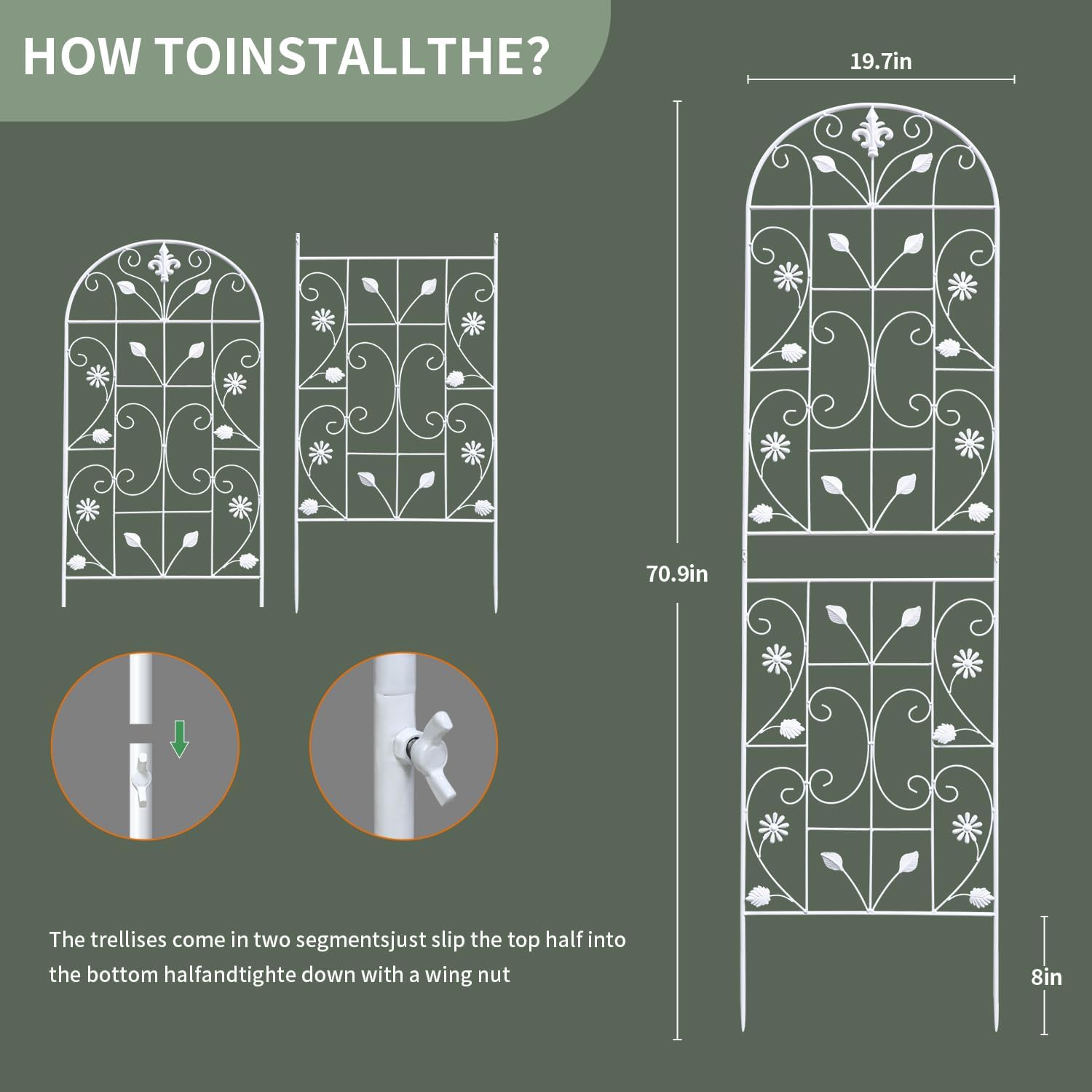 Trellis for Climbing Plants Outdoor, （4 Pack 70.8x19.6-inch）, Generic Metal Garden Trellis, Rustproof, Easy Assembly,（White）