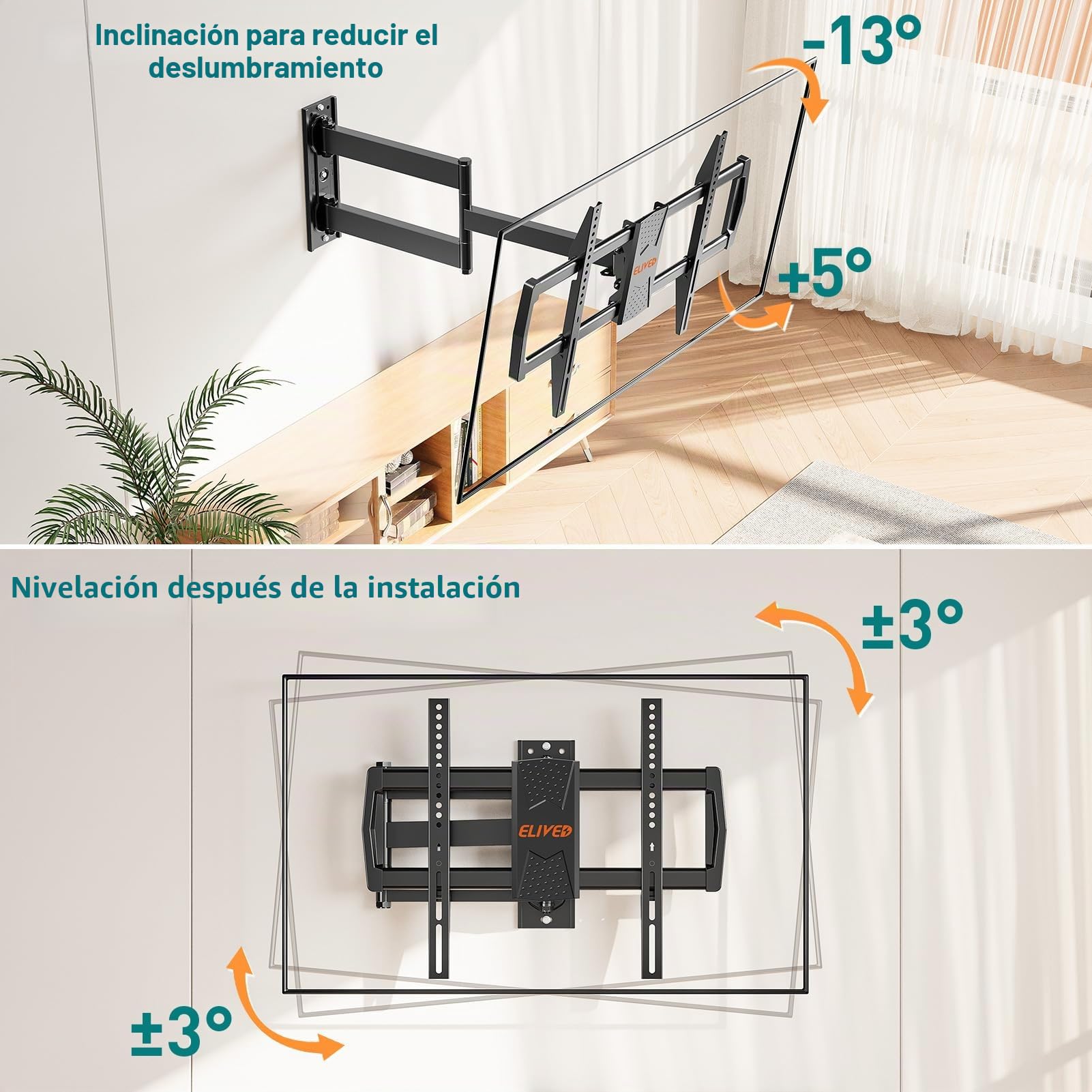 ELIVED Soporte de pared para TV, brazo de enlace extra largo de 813 mm para TV de 37-75 pulgadas | Soporte de pared inclinable, giratorio y giratorio TV Max. VESA 600 x 400 mm hasta 45 kg EV1036