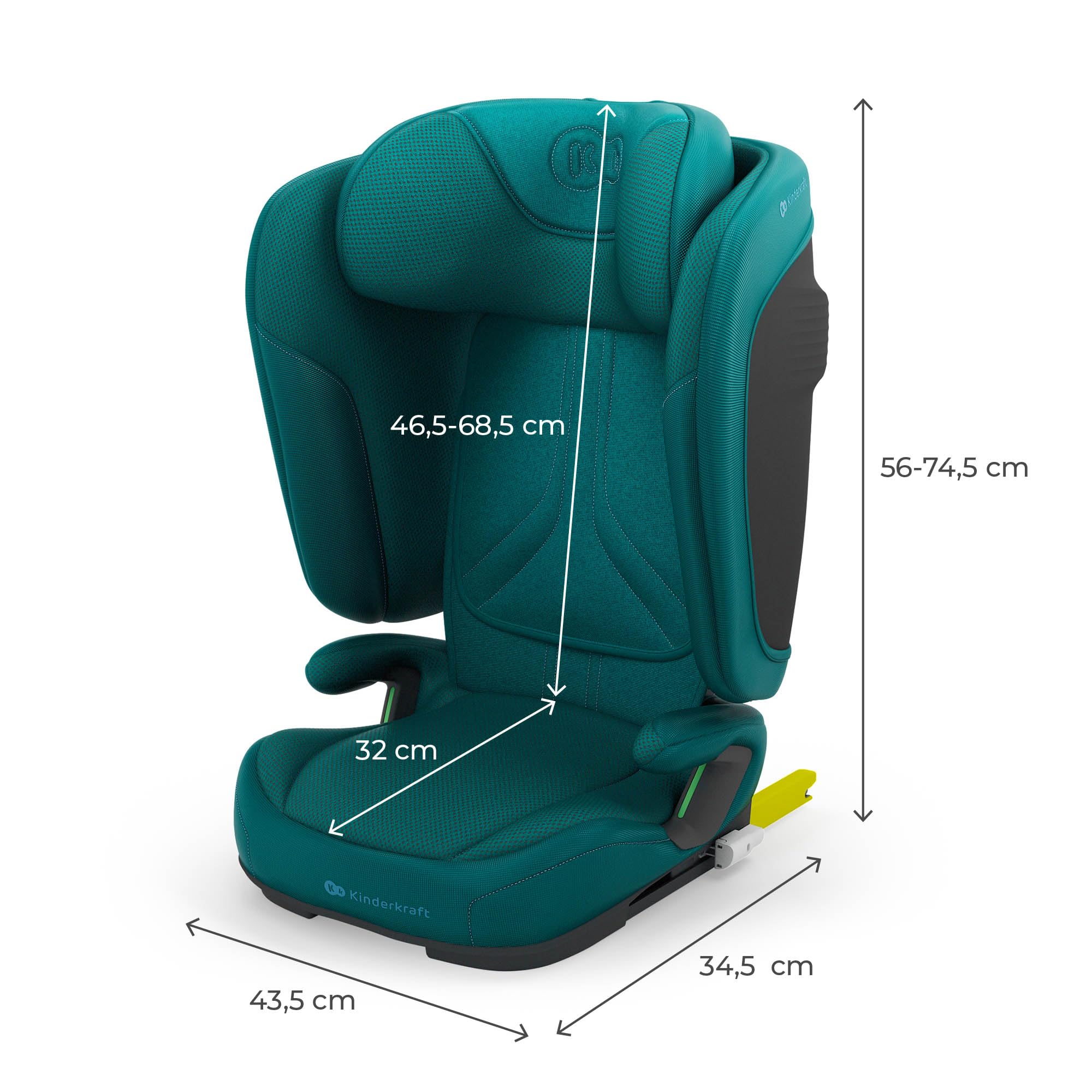 Kinderkraft UNITY 2, Fotelik 100–150 cm dla dzieci 3,5–12 lat, 5-stopniowa regulacja oparcia, Składany, ISOFIX, systemy SPS+ i H-GUARD, Tapicerka AIR FLOW, Łatwe czyszczenie, Zielony