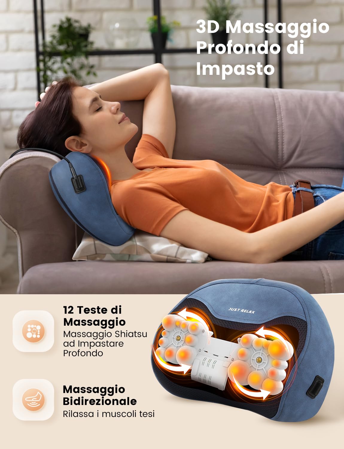 4D Shiatsu Massaggiatore con Funzione di Riscaldamento, Elettrici Cuscino Massaggiante, Cuscini per Massaggi per 3 Velocita con Cambio di Direzione, Casa, Ufficio, Come, Regalo (39 * 15 * 26.5cm)