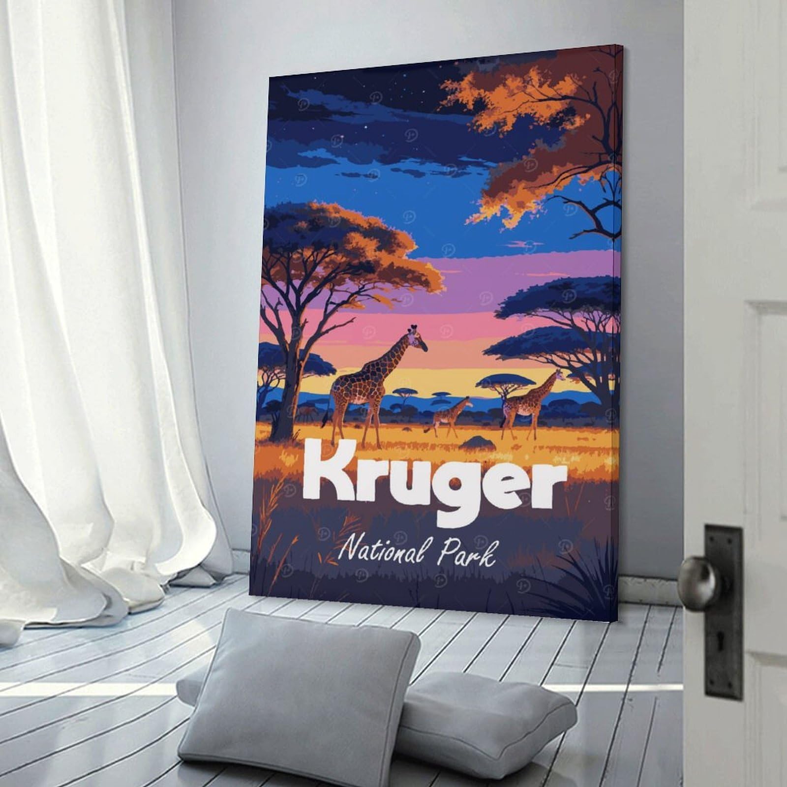 Junmoney Kruger National Park Giraffe Landscape Art Wall Art Print 24x36inch(60x90cm), for Hallway, Entryway Or Landing, Wall Decor to Refresh Empty Corners, for Cosy Room Updates