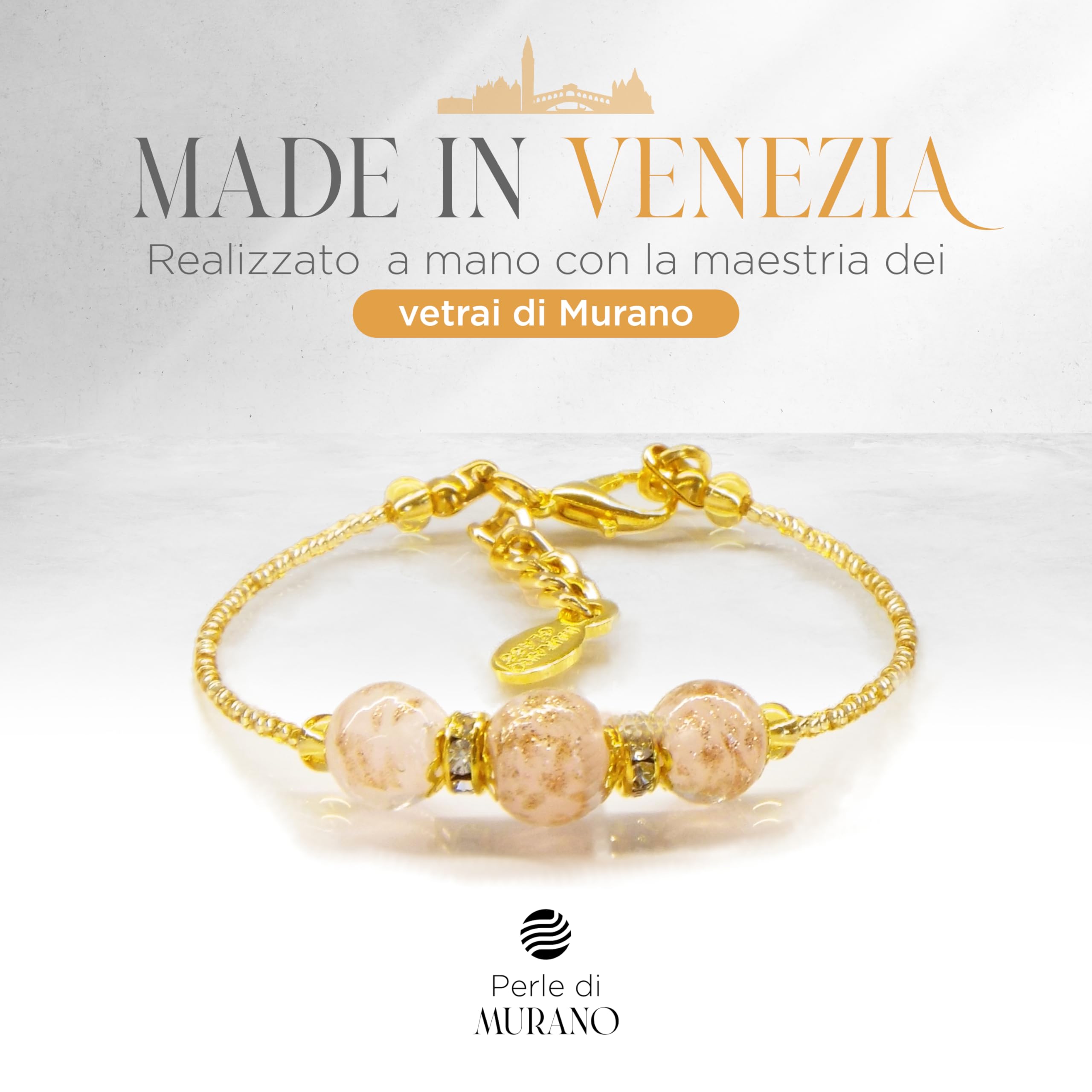 Sospiri Venezia - Bracciale da Donna con 3 Perle di Vetro Murano, Braccialetto Originale, Gioiello Ideale per Regalo, Made in Italy con Certificato