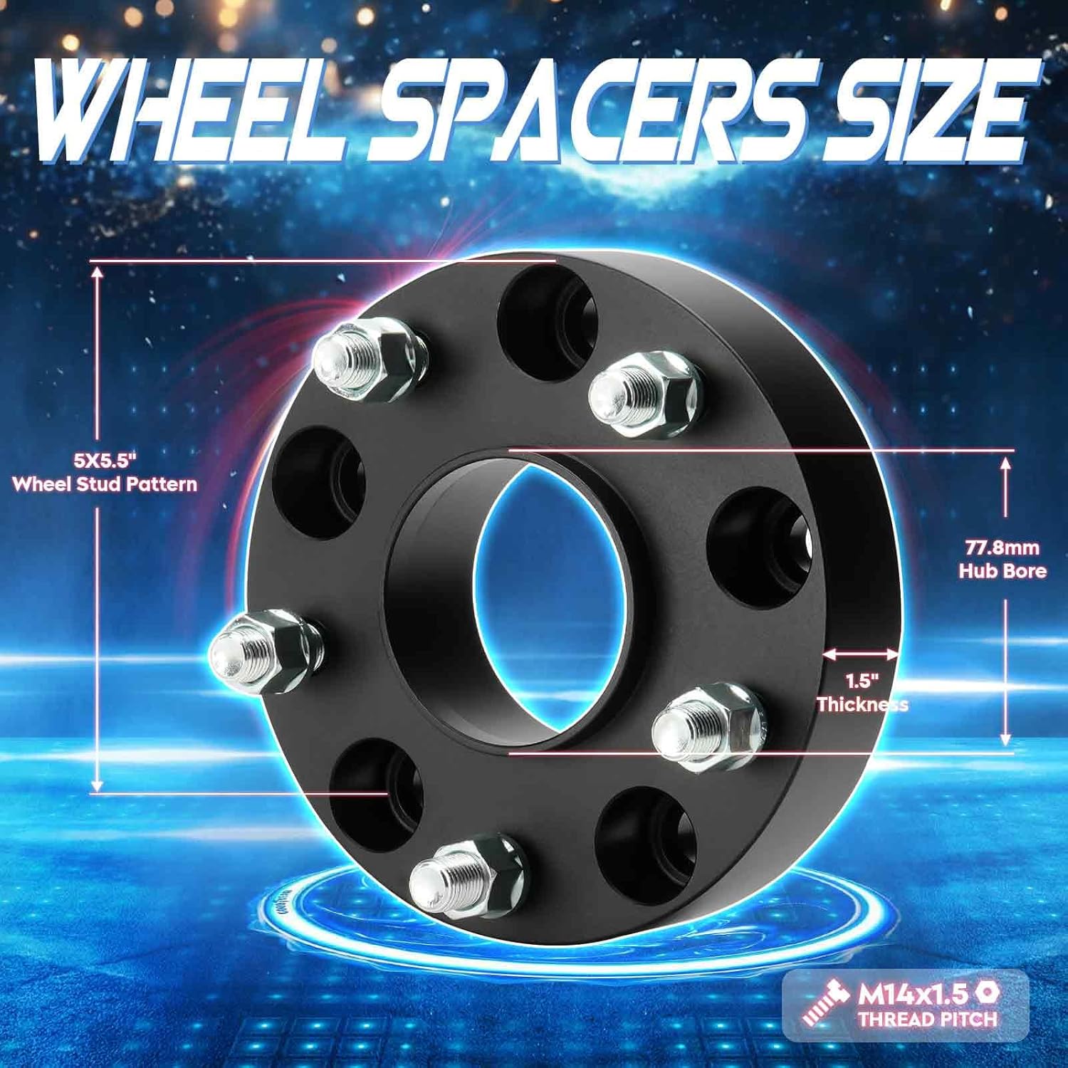 5x5.5 1.5in Hubcentric Wheel Spacers, 5x139.7mm Forged 5 Lugs Wheel Adapters, fit for Dodge Ram 1500 2012-2018, For 19-21 Ram 1500 classic (Only 5 Lug Vehicle), 77.8mm Bore with M14x1.5 Studs 4pcs