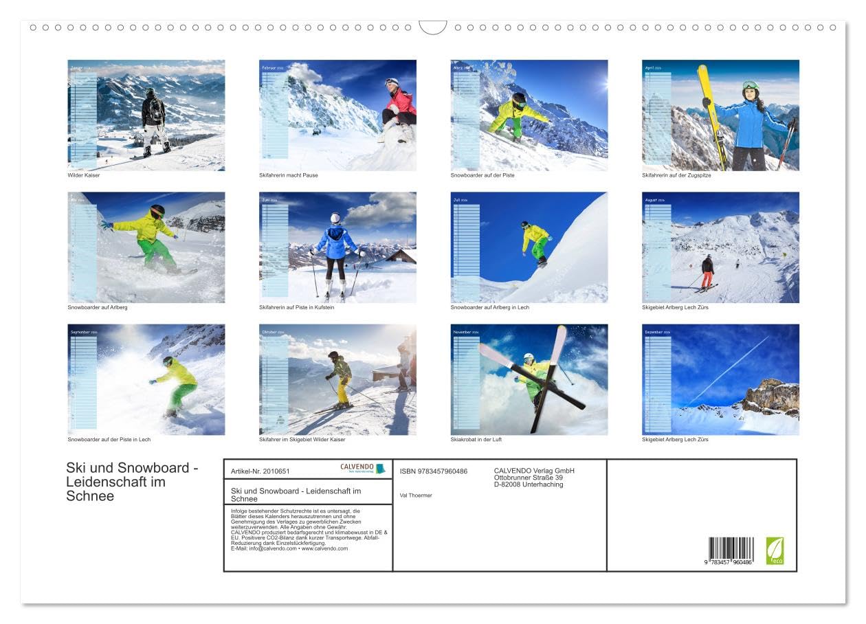 Ski und Snowboard - Leidenschaft im Schnee (Wandkalender 2026 DIN A2 quer), CALVENDO Monatskalender: Ein ganzes Jahr lang das Hochgefühl des Wintersports (CALVENDO Sport)