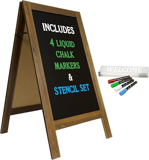 Large Sturdy Handcrafted 40" x 20" Wooden A-Frame Chalkboard Display / 4 Liquid Chalk Markers & Stencil Set/Sidewalk Chalkboard Sign Sandwich Board/Chalk Board Standing Sign (Rustic)
