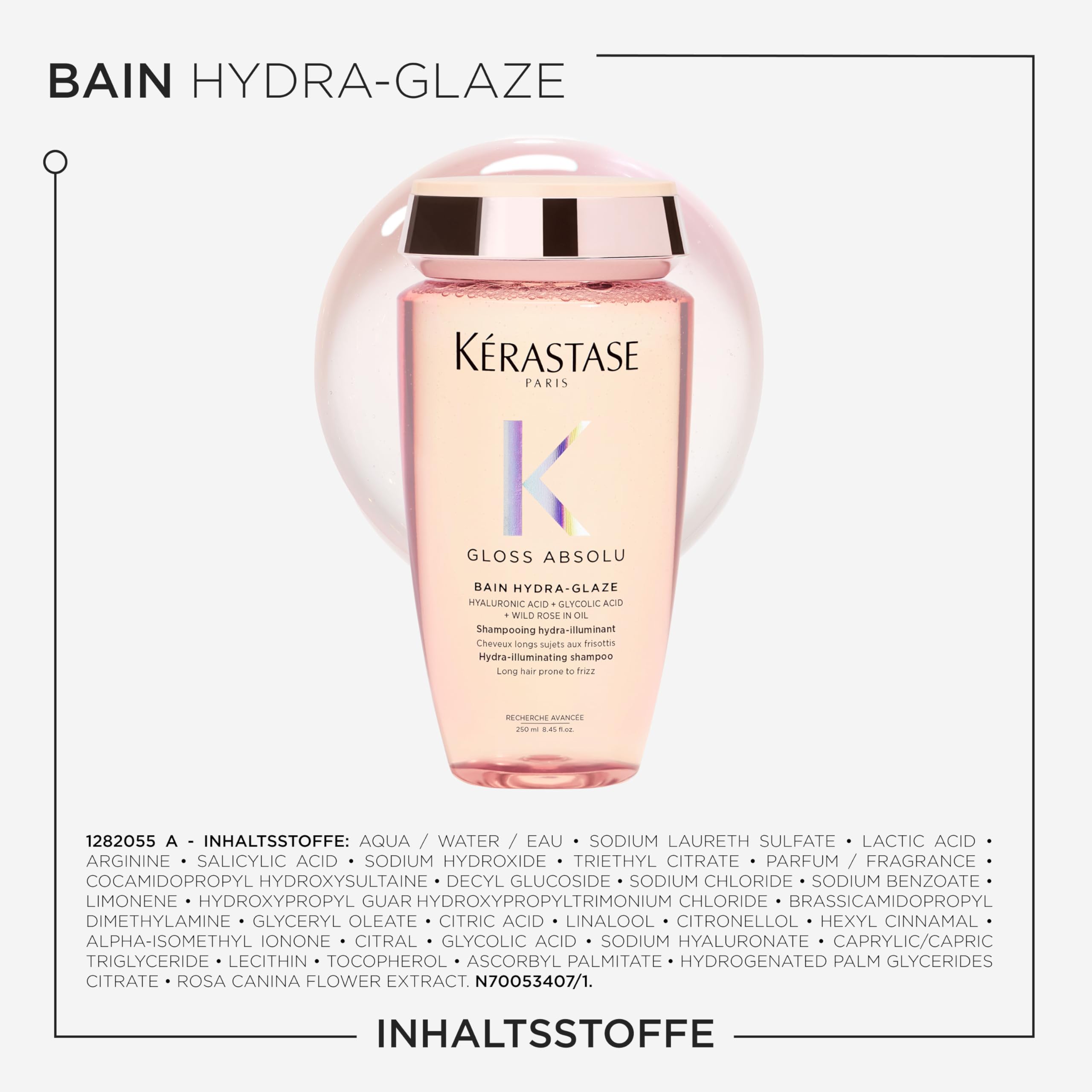 Kérastase Gloss Absolu Bain Hydra-Glaze, Shampoo für langes, zu Frizz neigendes Haar, Mit Hyaluronsäure, Glykolsäure und Wildrosenöl, Für intensiven Glanz & Volumen
