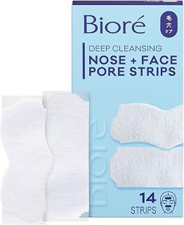 Biore Nose + Face Deep Cleansing Pore Strips, 14 Count - Instant Blackhead Removal, Pore Unclogging for Nose, Chin, Forehead, Oil-Free