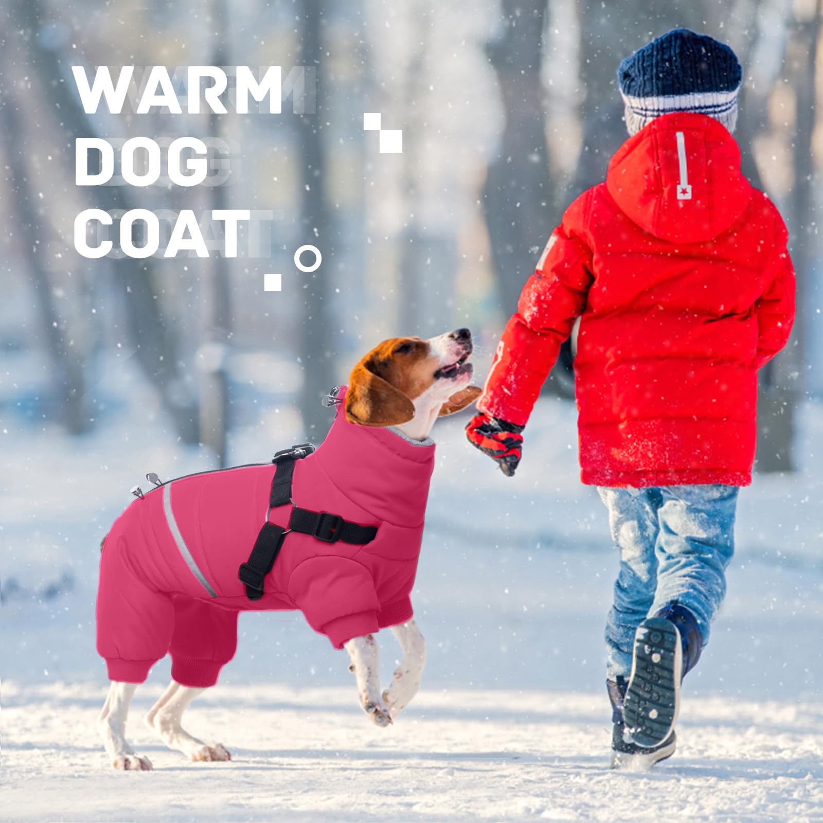 BRKURLEG Chaqueta de invierno para perros con arnés integrado, chaqueta de invierno para perros pequeños y medianos traje de nieve reflectante cortavientos para clima frío, abrigos de forro
