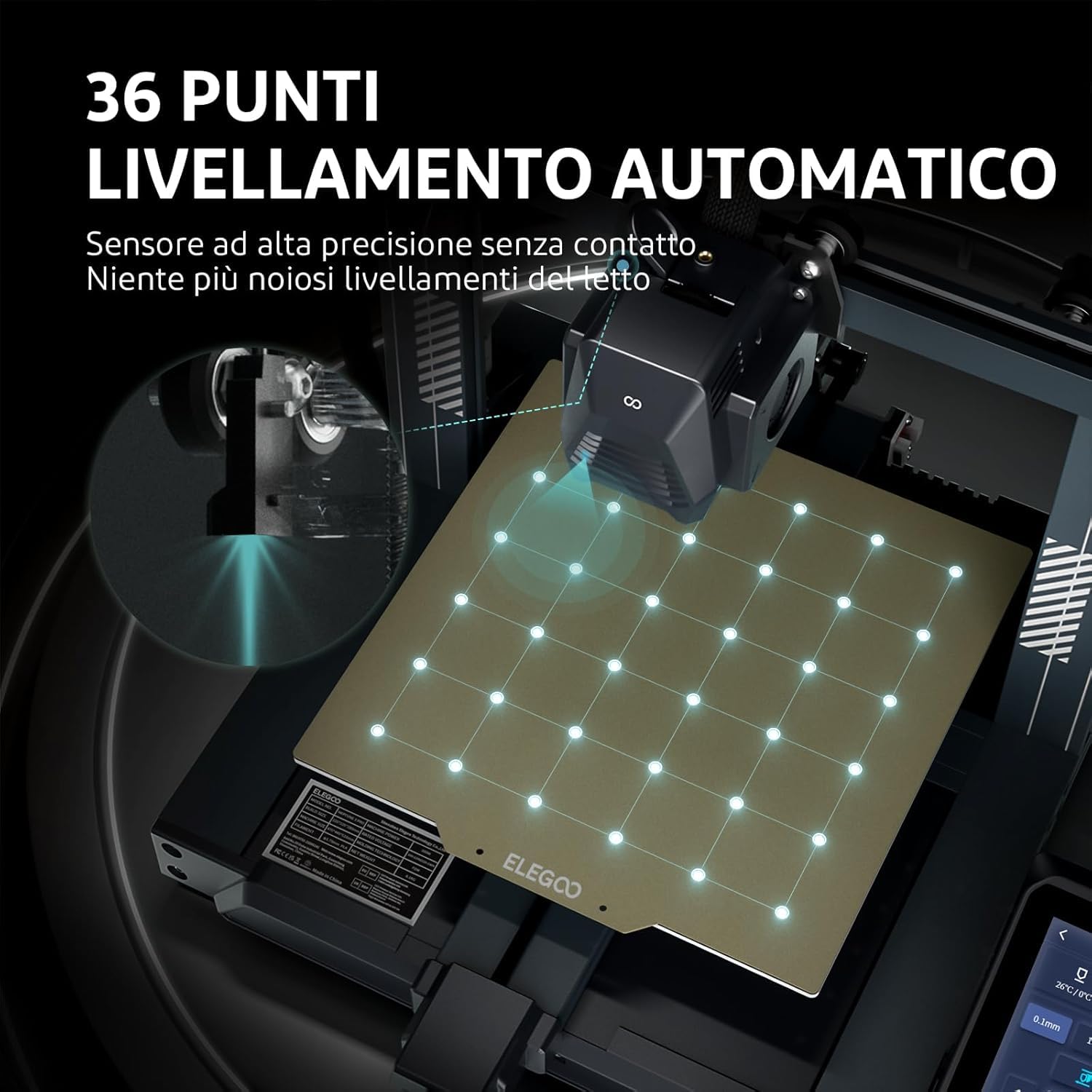 ELEGOO Stampante 3D Neptune 3 Pro con Livellamento Automatico del Letto, Estrusore Diretto a Doppio Ingranaggio, Azionamento a Doppia Vite, Schermo Capacitivo Rimovibile, 225x225x280mm