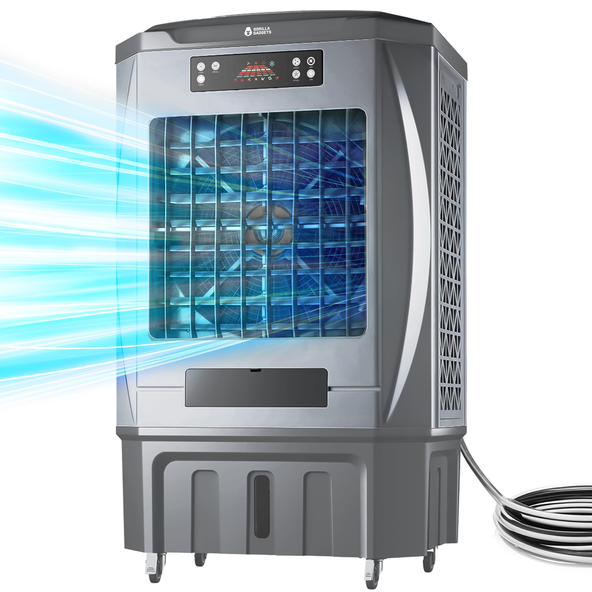 JUPITER-16 9000CFM 3600 Sq Ft Portable Evaporative Air Cooler with Remote, Swing Feature, 12 Gal Tank, Commercial Use, Industrial Strength for Large Facilities: Warehouses, Factories, Restaurants