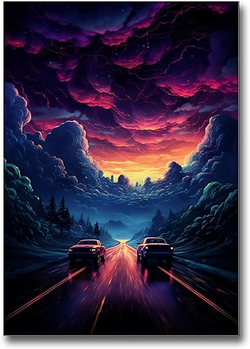 Unique Synthwave Style Retro Art, 80s style art, framed poster print, guest room art, cool living room art, Bright Wall Art, poster