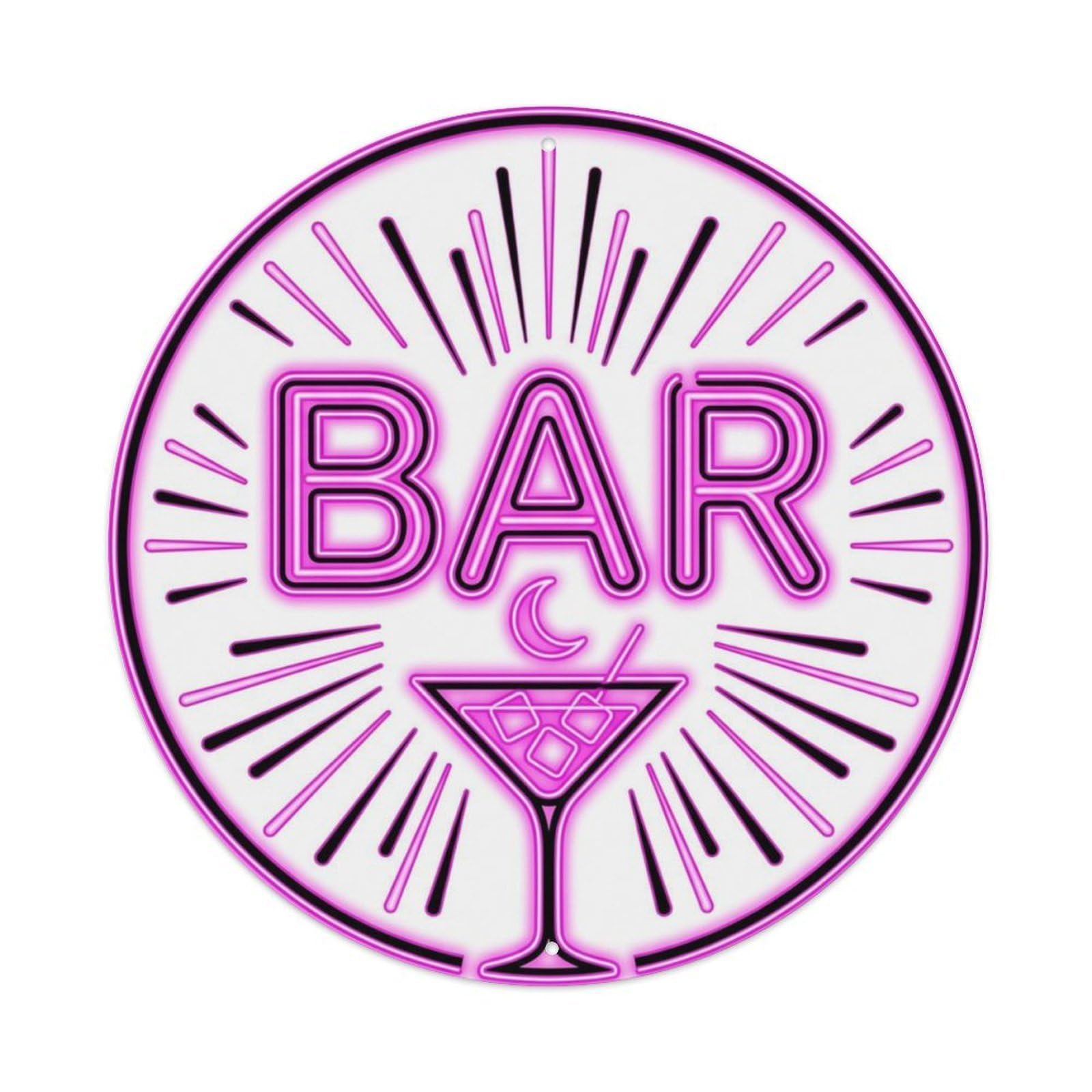BAR Neon Underground Emblem Metal Tin Sign Plaque Wall Decor for Cafe, Club Bar, Office, Home Garden Round Metal Poster 8x8Inch
