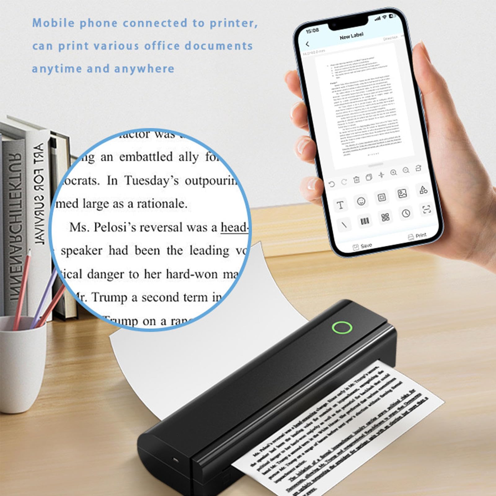 Imprimante Thermique - Imprimantes Portables sans Fil A4 pour la Maison et Le Bureau, Compatible Bluetooth sans Encre, Prend en Charge Plusieurs Types de Papier (USB)