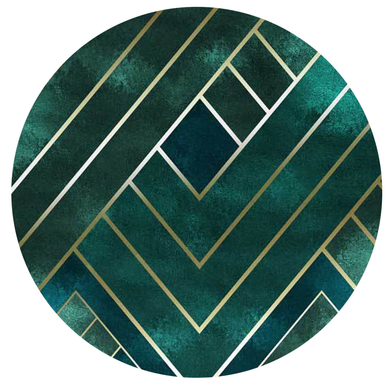 Designerski dywan, okrągły, z krótkim włosiem, nowoczesny, orientalny, klasyczny, z ornamentami, do salonu, sypialni, pokoju dziecięcego, zielone, żółte geometryczne linie, okrągły, Ø 200 cm