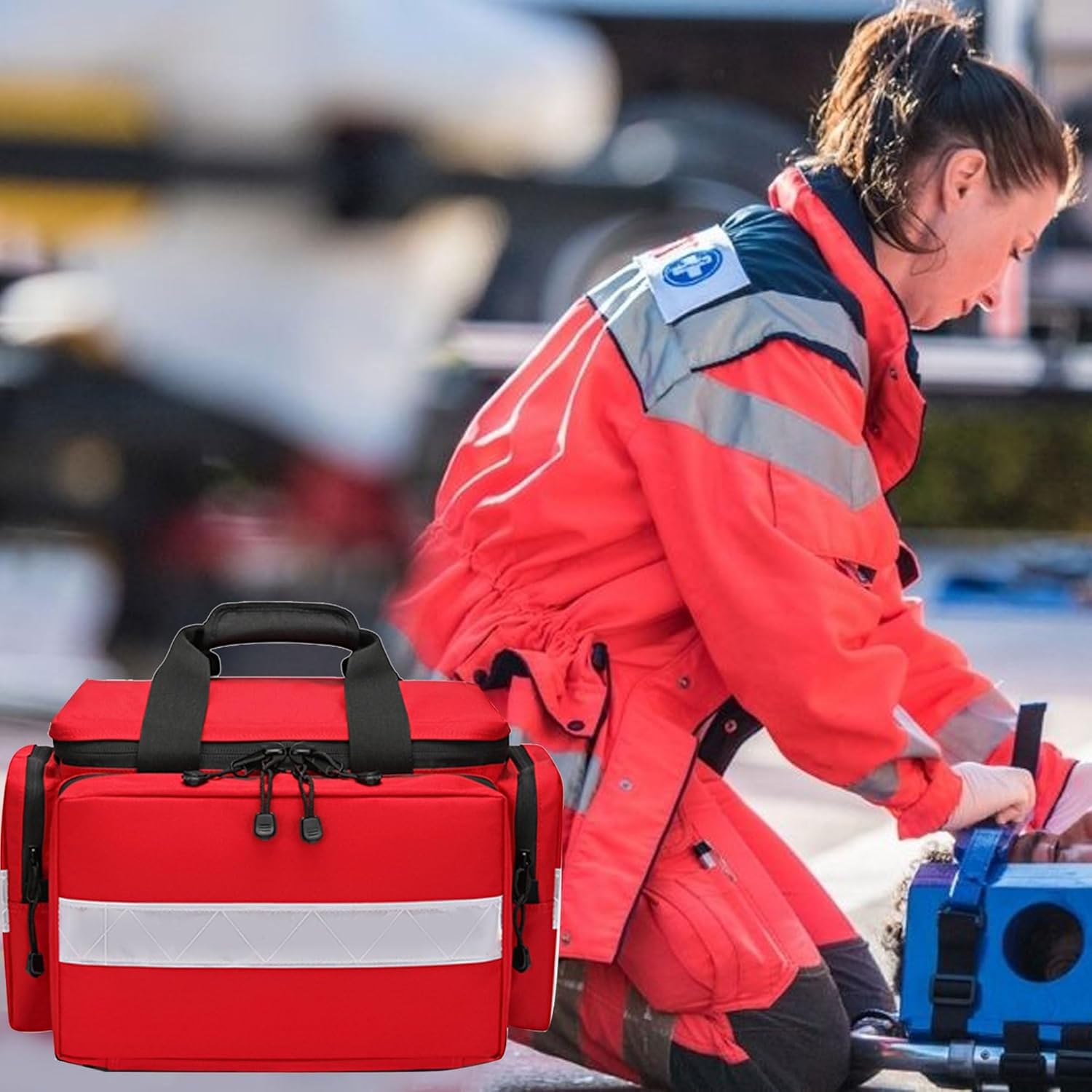Maletín Médico Grande Vacío, Bolsa Profesional Para Emergencias Médicas Y Traumatismos Con Hebilla Ajustable Y Gancho Desmontable, Diseño Con Banda Reflectante Para Atención Médica Domiciliaria