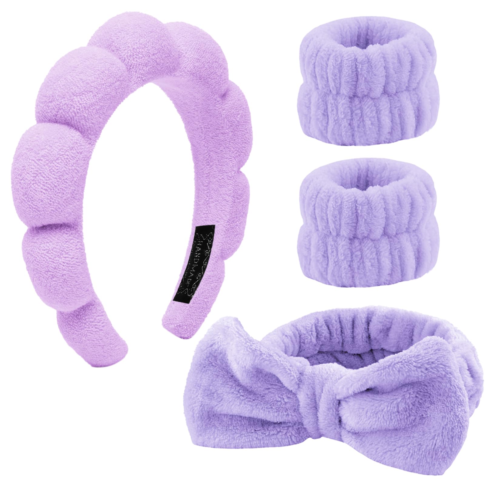 4 Pieces Spa Headband for Washing Face Skincare Terry Cloth Headband Wristband Set,Elastic Hairbands Face Washing Wristband,Sponge Puffy Makeup Headbands for Women Girls Shower,Sports,Yoga (purple)