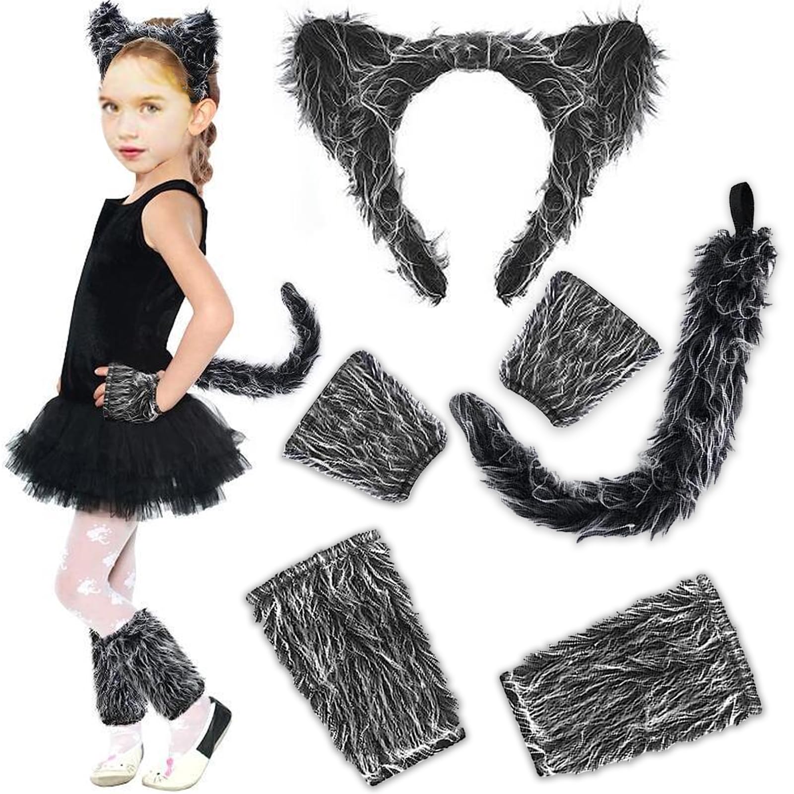 Set De Disfraz De Lobo – 7 Piezas Con Máscara, Diadema Y Patas – Halloween Y Carnaval – Accesorios De Hombre Lobo