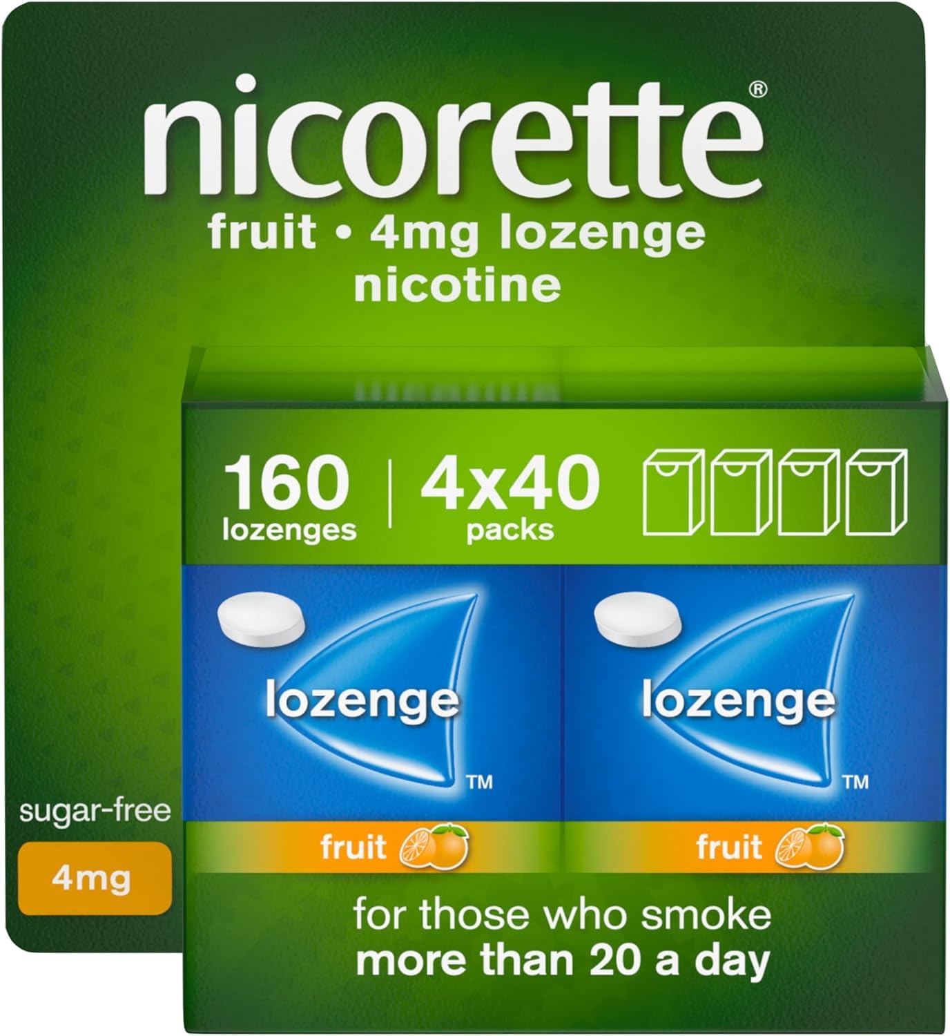 Nicorette Fruit 4mg Lozenge, 160 Pieces (4 x 40 Packs), Effective and Discreet Stop Smoking and Stop Vaping Aid, Nicotine Lozenges with Dual-Layer Fruity Flavour Release (Quit Smoking or Vaping)