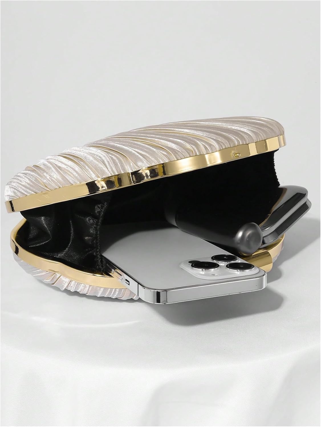 QWINEE Women's Shell Shaped Clutch Purse Ruched Mini Crossbody Bag Elegant Evening Handbag with Chain Strap - Image 4