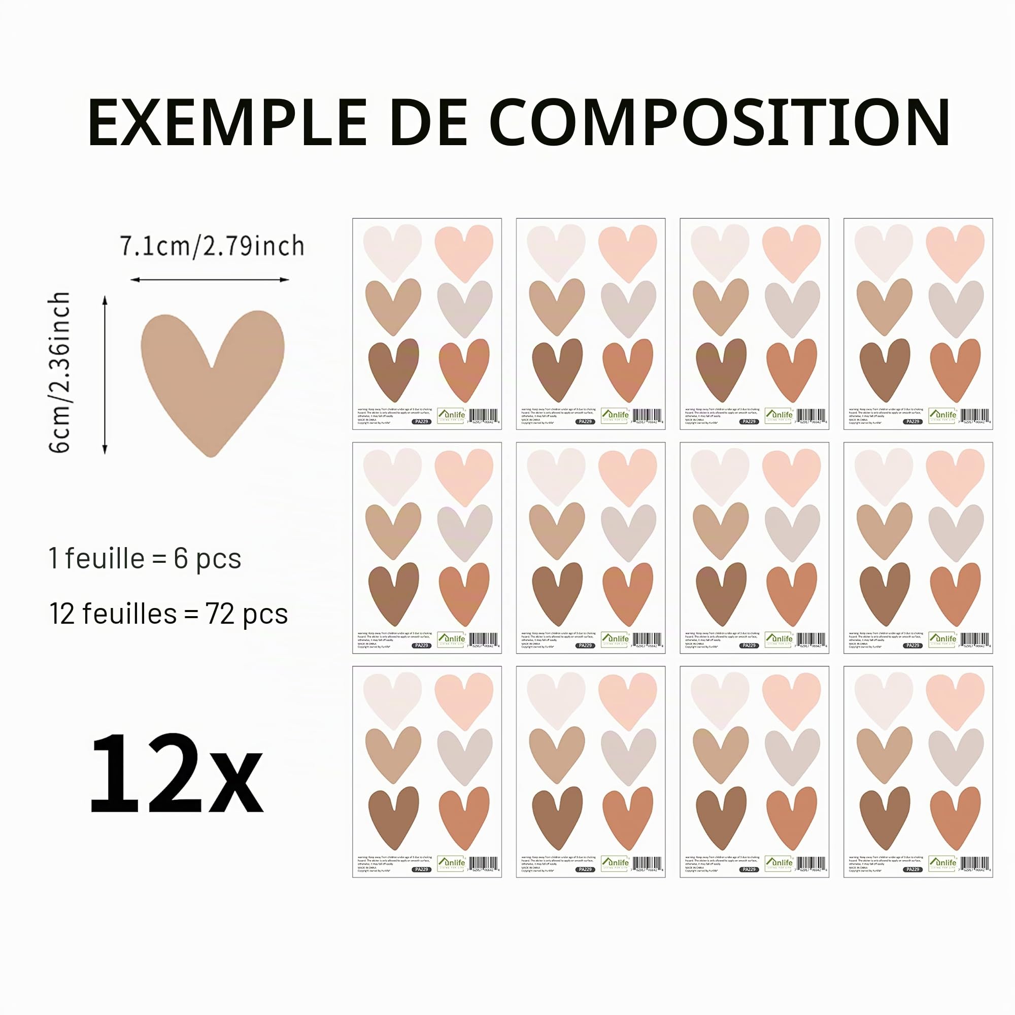 funlife Boho Cœur Stickers Muraux Enfants Autocollants Décoller et Bâton, Imperméable Mur Décalcomanies Filles de la Pépinière, Stickers Chambre Fille Salon decoration chambre bebe