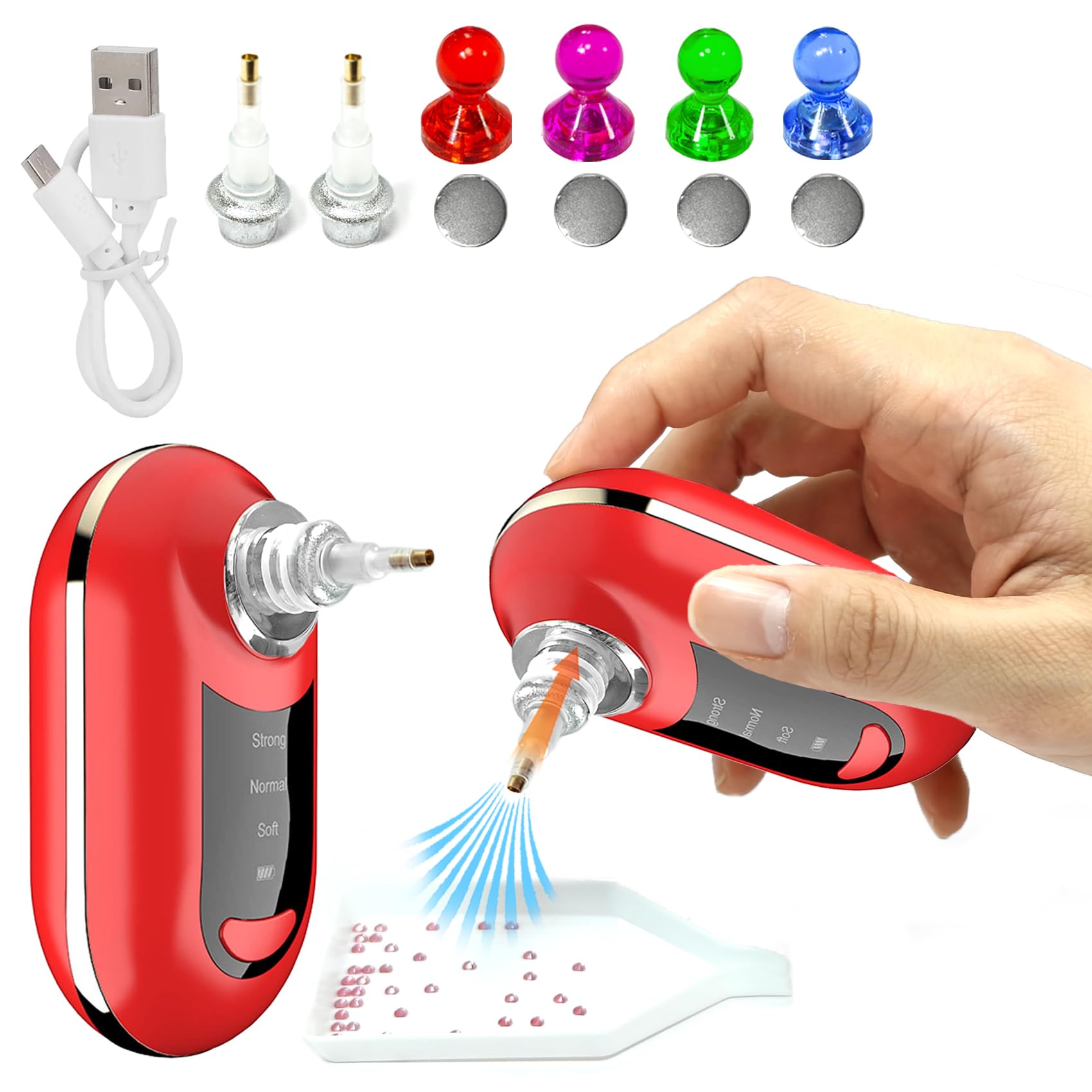 Reofrey Electric Diamond Painting Pens with Vacuum Pump - 3 Adjustable Suction Mode & Rechargeable - 4pcs Diamond Art Locator Accessories & 2