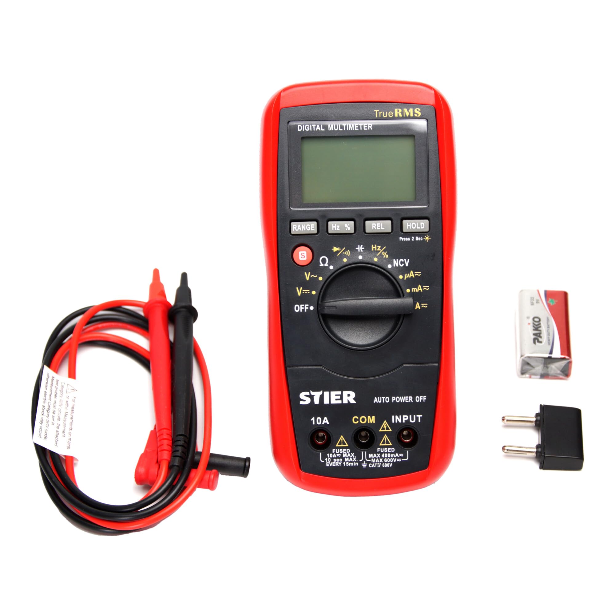 STIER Digital-Multimeter 4V - 600 V AC / 0,400mV - 600 V DC CAT IV 600V, multitester für Widerstände, Kapazitäten, Temperaturen, Dioden Test und Durchgangsprüfung
