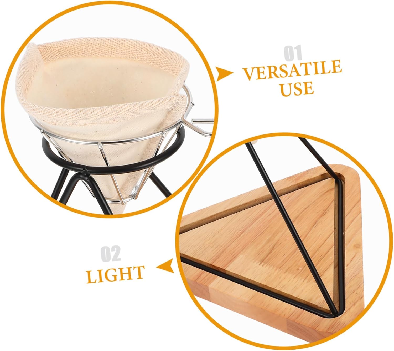 STOBAZA Stainless Drip Filter Rack Funnel and Cloth Reusable Coffee Dripper Stand for Brewing