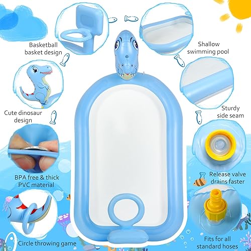 Miniatura 4 de Aspersores de salpicaduras para niños, 3 en 1, centro de juego inflable para niños, incluye juego de baloncesto y juego de lanzamiento de anillo,