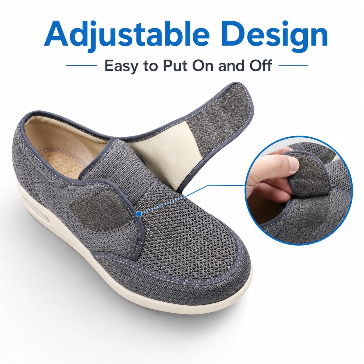 Orthoshoes Damskie buty na obrzęk siatkowe, oddychające, lekkie trampki do chodzenia, poduszka powietrzna dla cukrzyków, osób starszych, opuchniętych stóp, zapalenie powięzi podeszwy