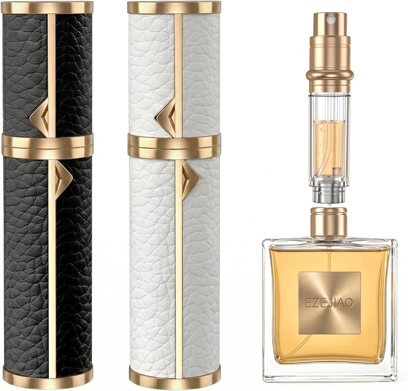 Frasco atomizador recarregável para perfume EZEJIAO com revestimento de couro, 5 mL, pacote com 2