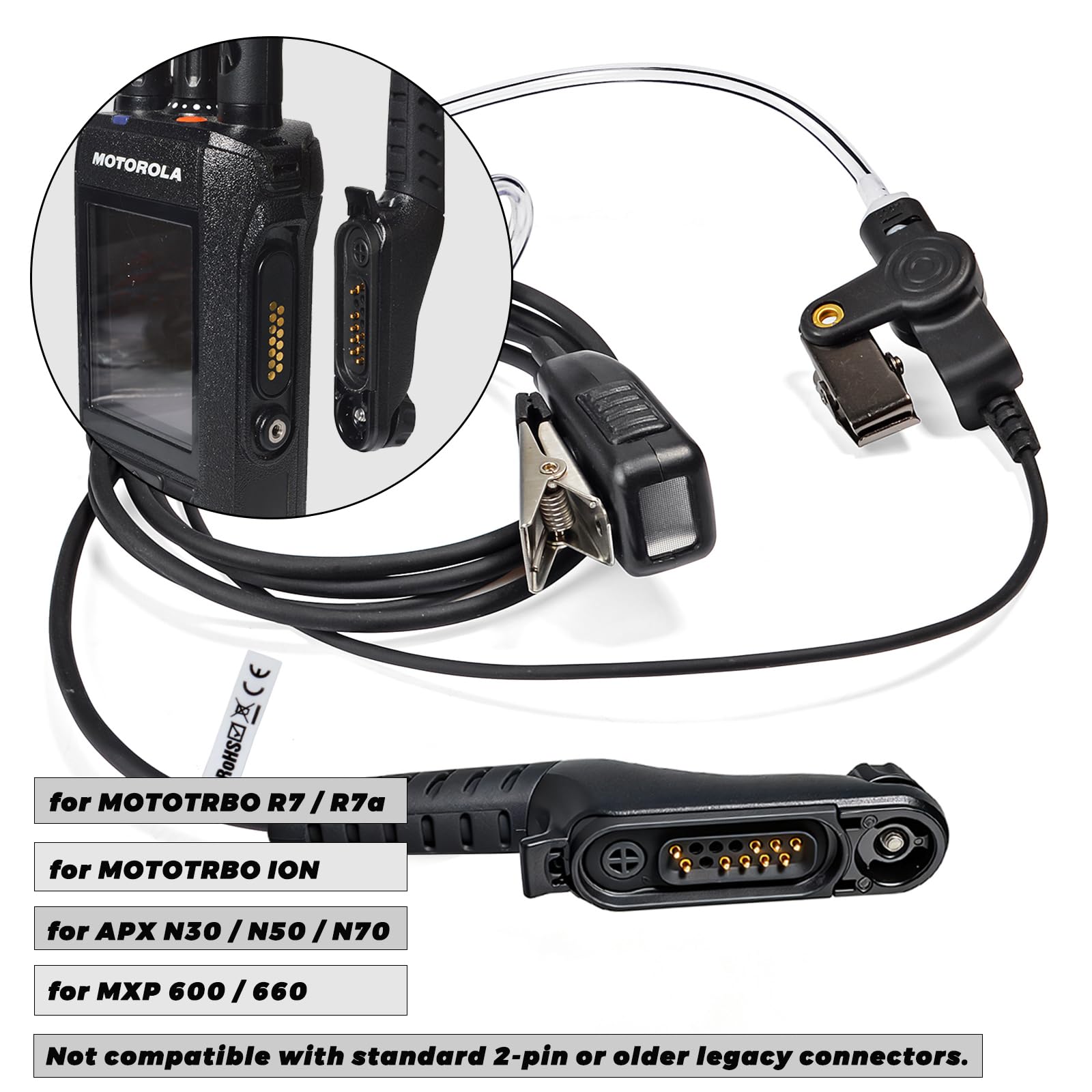 TWAYRDIO Auricolare di sorveglianza con microfono per Motorola MOTOTRBO R7 ION MXP600 APX N70 radio bidirezionali, auricolare walkie talkie con tubo acustico nascosto con microfono per polizia di