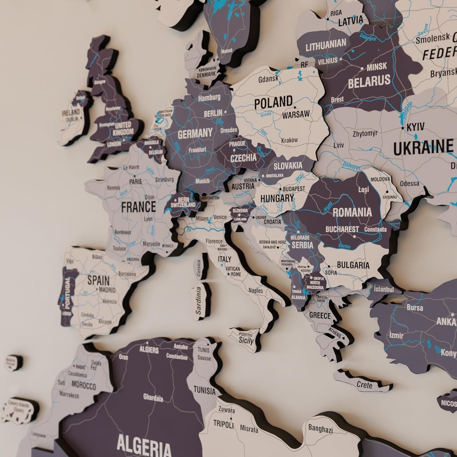 Colorfull Worlds 3D Wooden World Map Wall Art - Premium Multicolored World Travel Map for Wall Decor with Push Pins- Ideal Housewarming Gift & Travel Tracker (Medium, Nimbus)