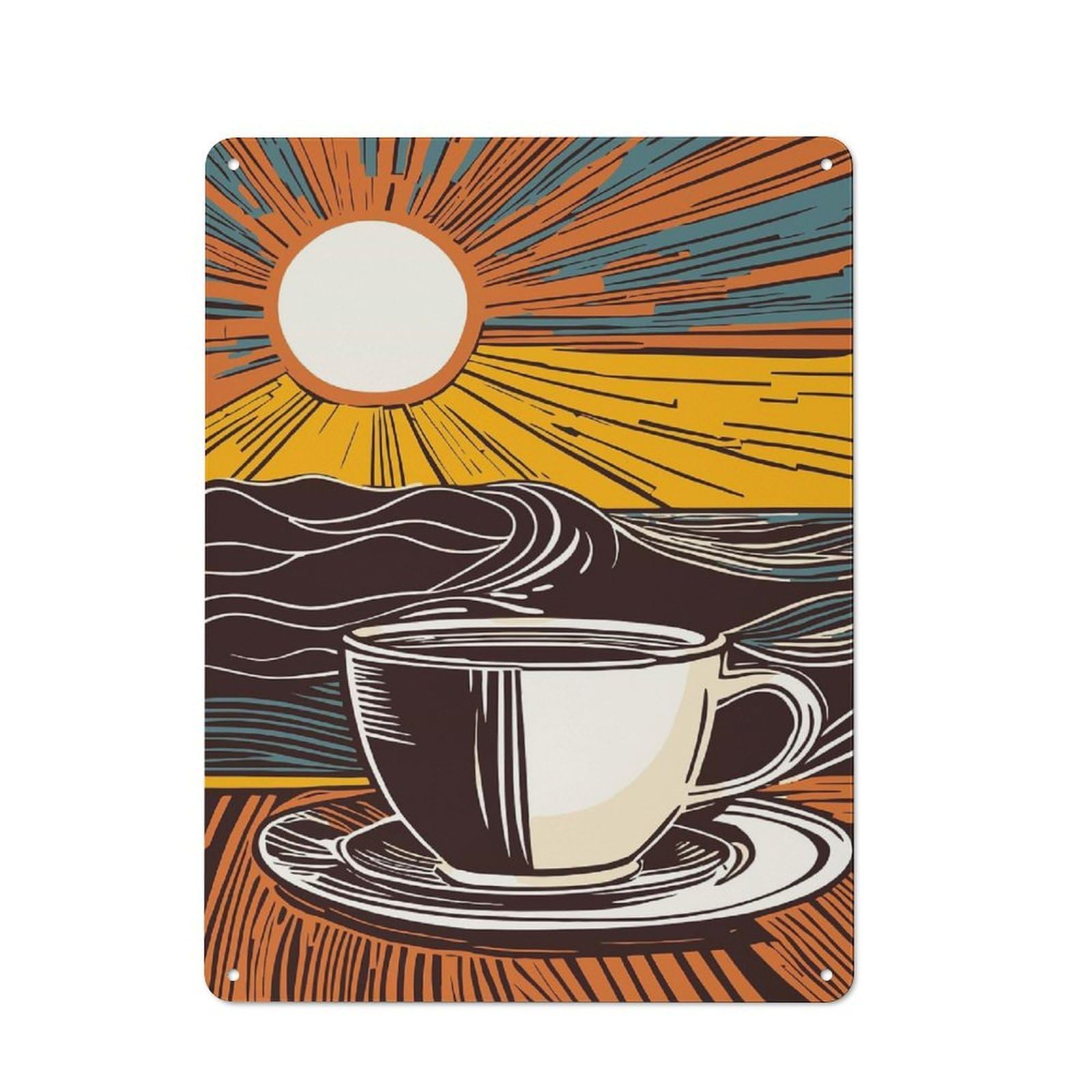 Junmoney Style-17 Tin Wall Plaque 40X30cm With Good Morning Coffee For Hallway Wall, A Decorative Metal Sign For Hallways And Entrance Areas