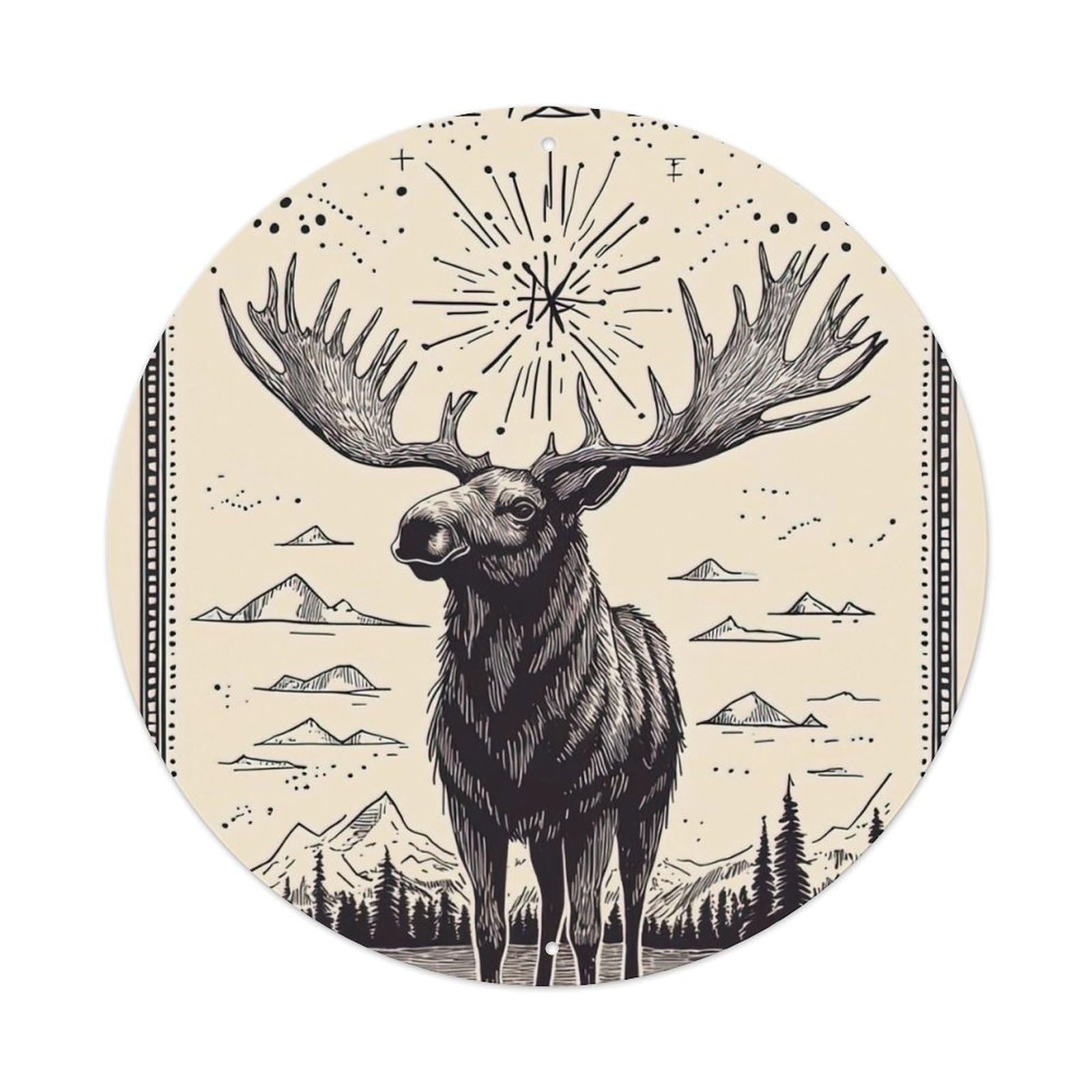 Animal Elk in The Forest Artwork Vintage Metal Tin Sign Plaque Wall Decor for Cafe, Club Bar, Office, Garden Metal Poster 8x8Inch