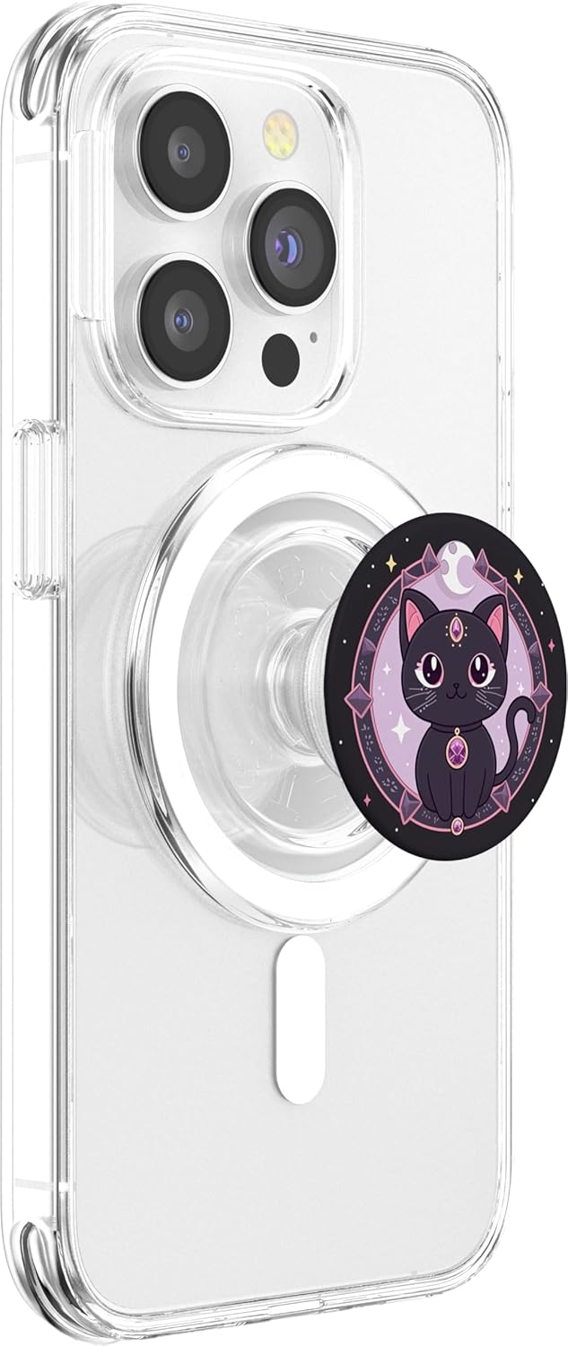 Moon Phases Crystal Witchy Cute Black Cat Kawaii Pastel Goth PopSockets MagSafe PopGrip for iPhone