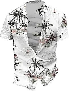 Camisa de playa casual de manga corta para hombre, holgada, color azul oscuro