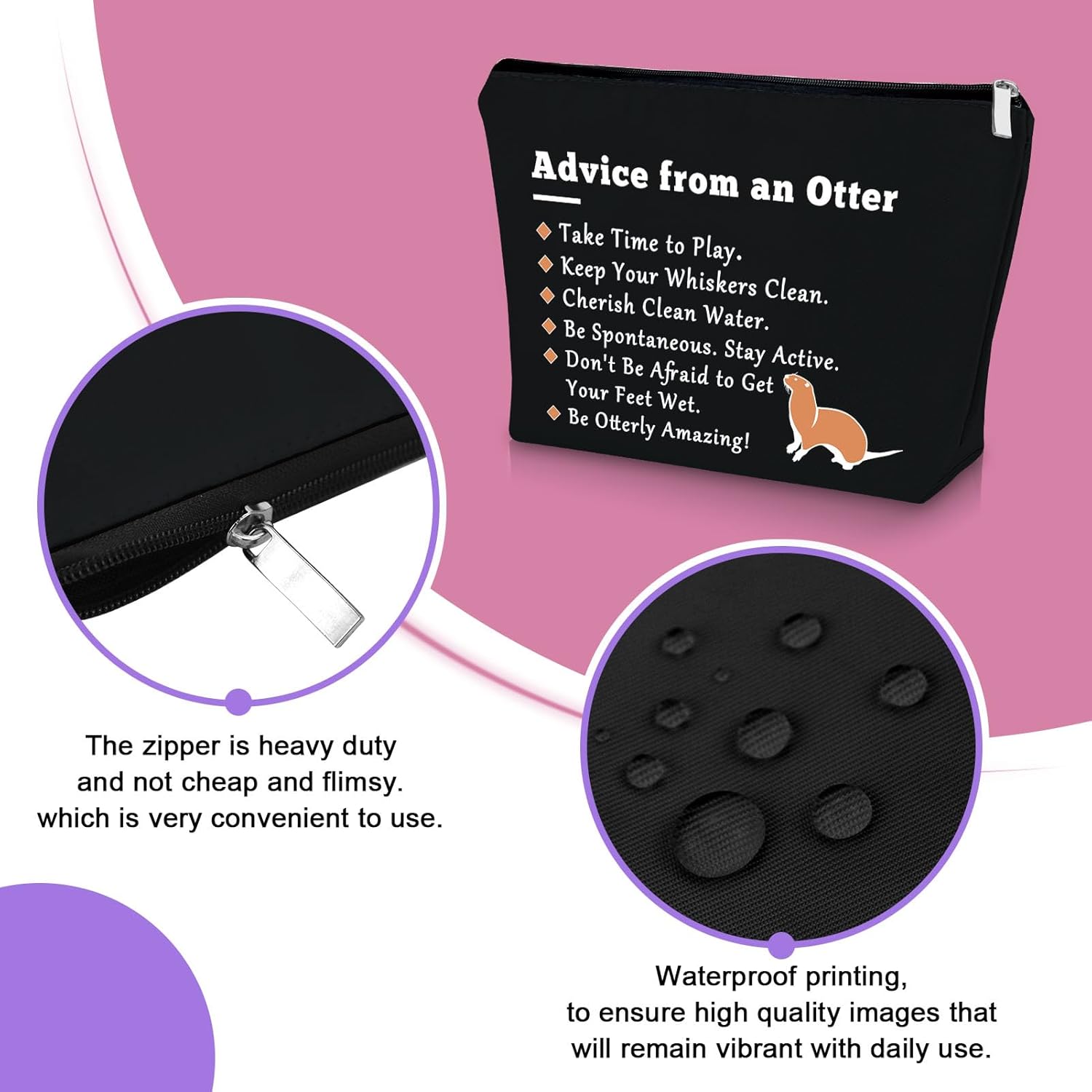 Sazuwu Otter Gifts for Otter Lovers Black Makeup Bag Sea Otter Gifts for Girls Animal Lover Birthday Gifts for Women Cosmetic Bag Cute Otter Gifts for Mom Aunt Sister Christmas Gifts Travel Pouch - Image 3