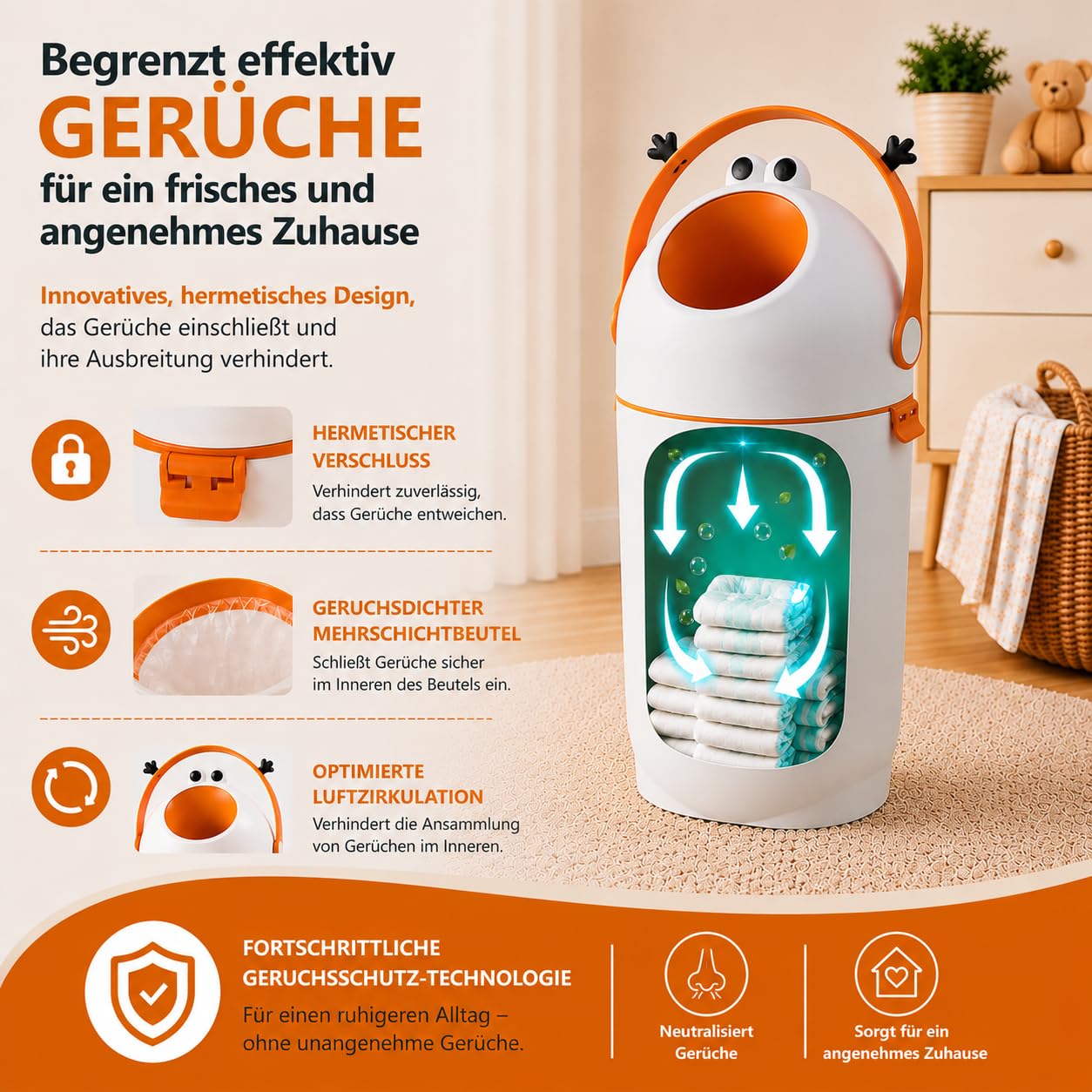 Cubo para pañales con protección contra olores, 16 L