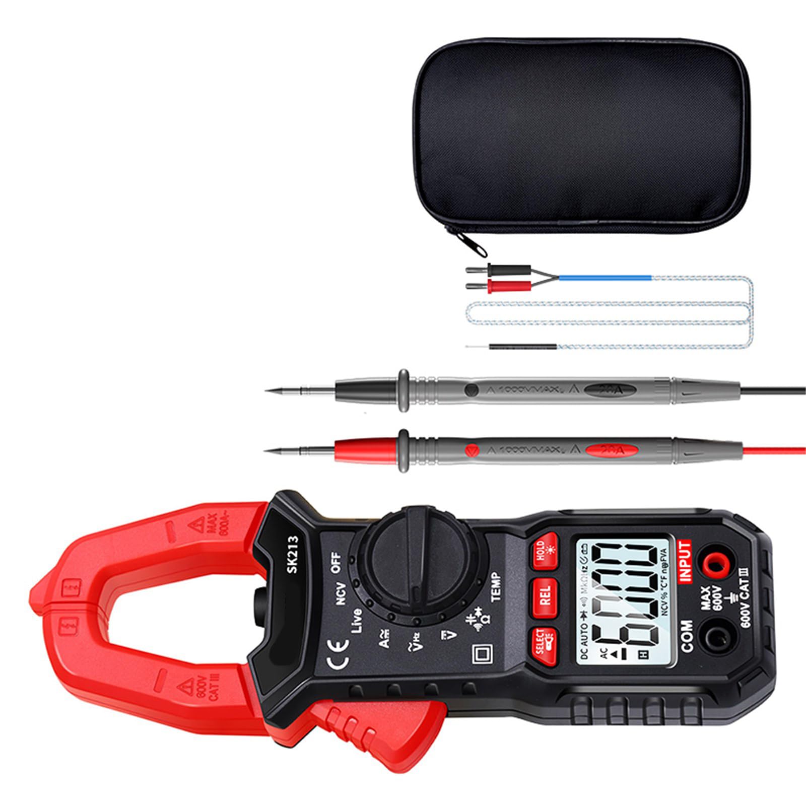 SK213 Digital Meter 600A Clamp Multimeter with 25mm Large Jaw Opening for Home Circuit Testing Battery Not Included