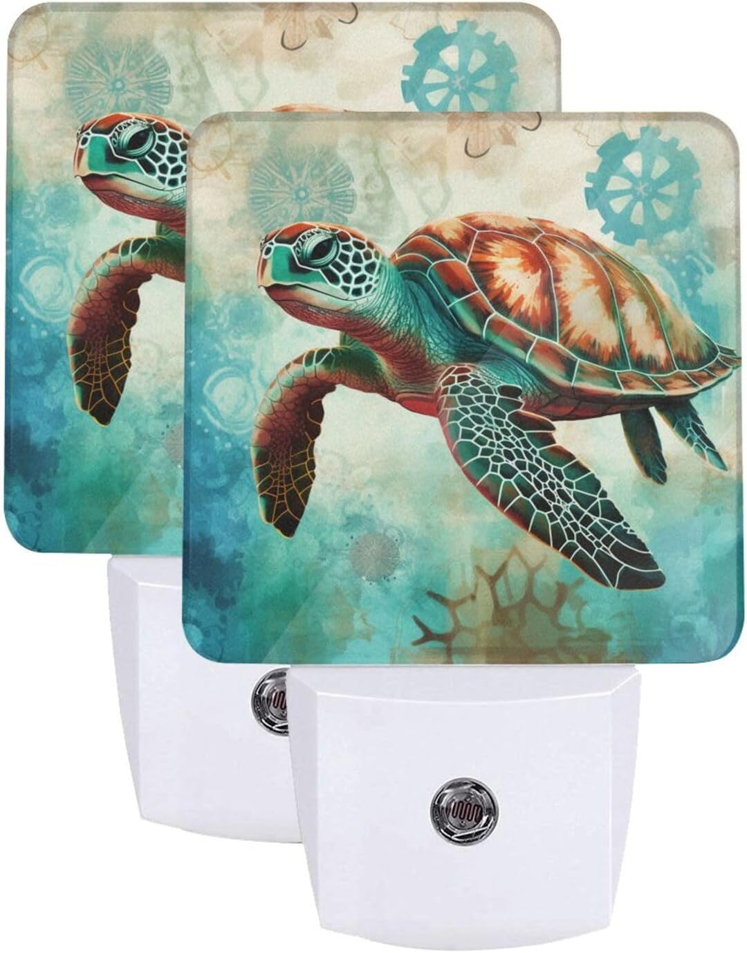 Set of 2 Led Night Lights, Sea Turtle Under The Ocean Water Blue Auto Dusk-to-Dawn Sensor Night Lamp Plug-in Home Decorative for Adult