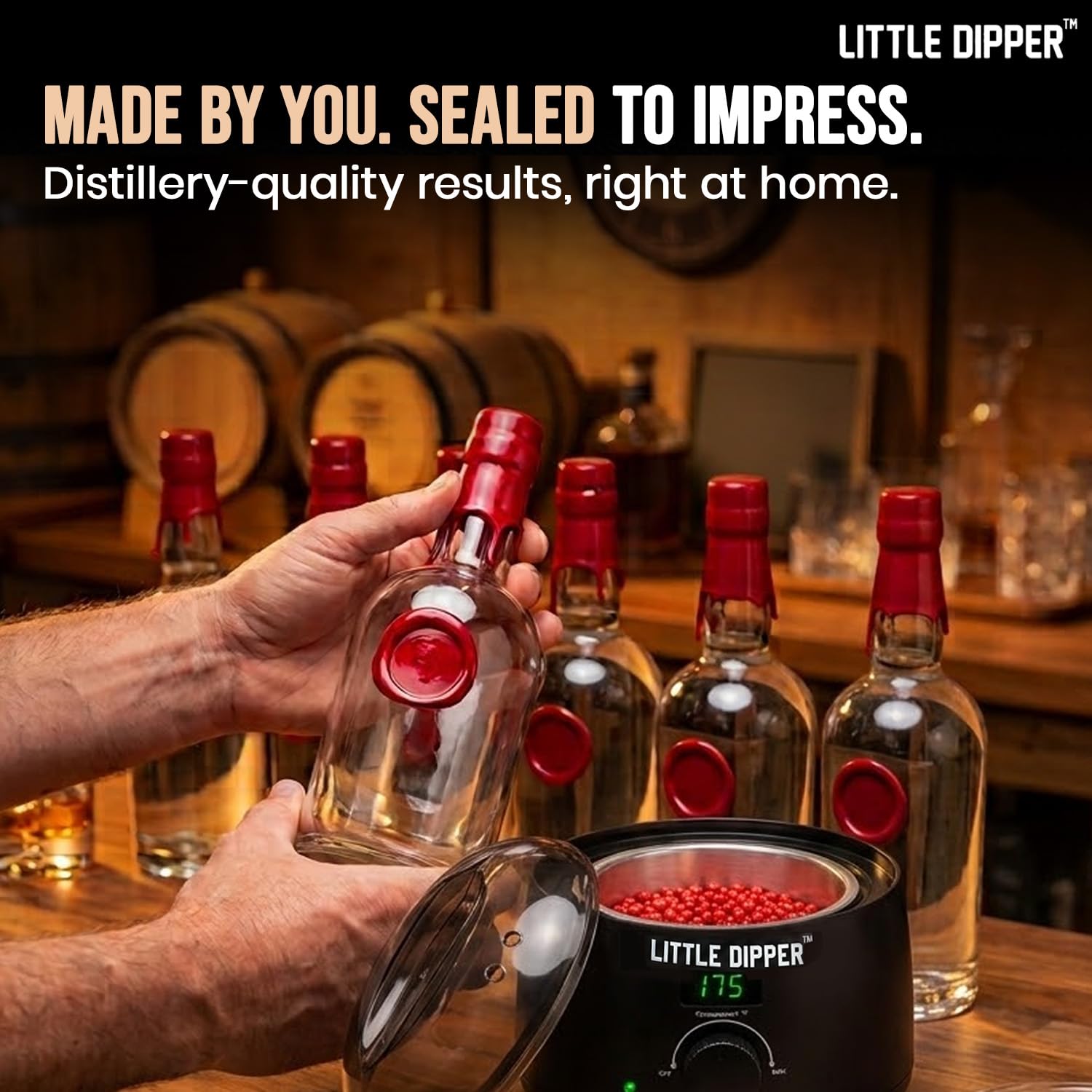 Little Dipper - Kit de cera para sellado de botellas, perfecto para hacer whisky, infusión de alcohol, elaboración de vino casero y embotellado de cerveza Incluye calentador de cera eléctrico,