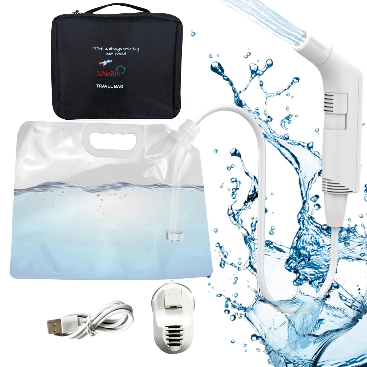 Portable Bidet For Travel Shattaf Set | Portable Shattaf Rechargeable Travel Camping Bidet Shower Sprayer (Plastic Bag 3.5L (Foldable), White) With Traveling Bag شطاف المسافر