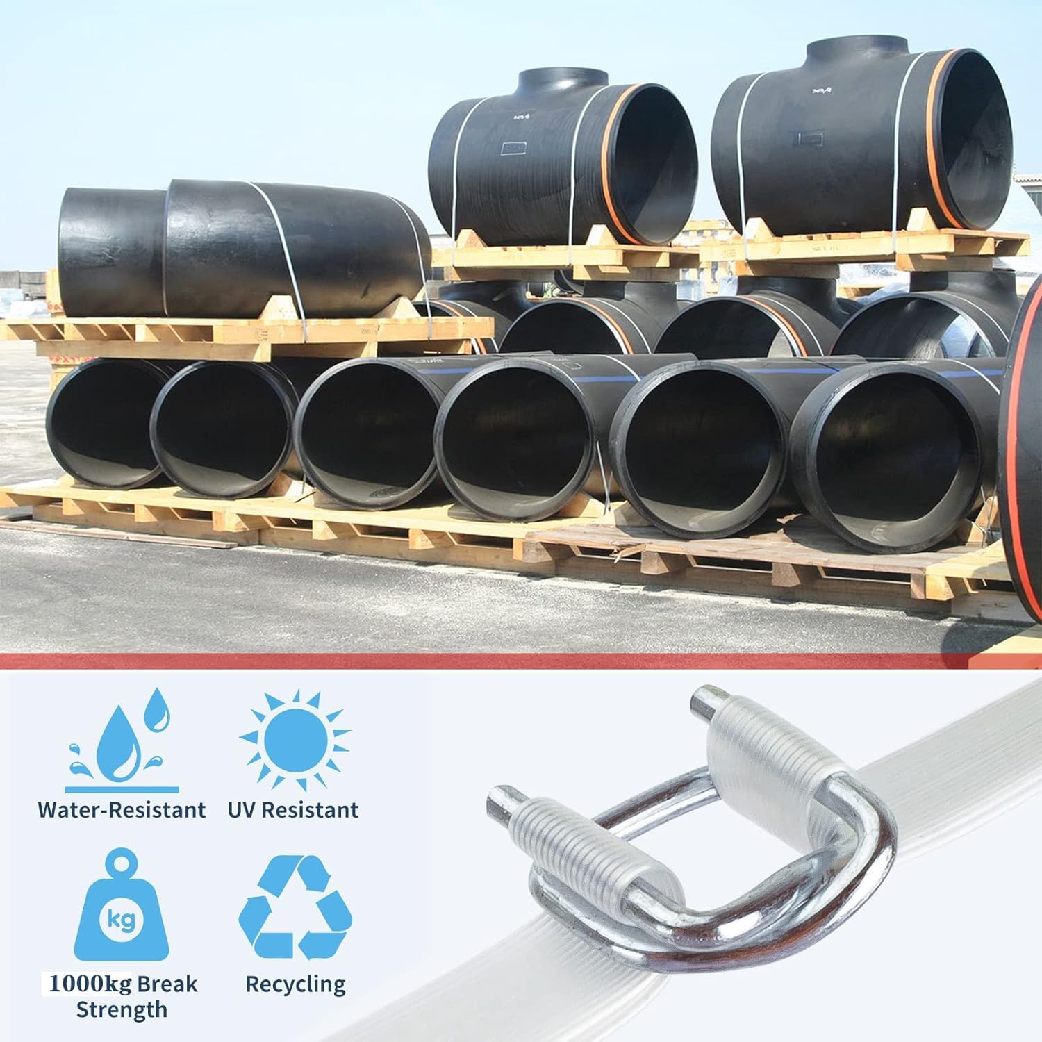 Strapping Tools Kit 19mm x 100mtr Woven Cord Banding Strap 1000kg Break Strength Tensioner Tool 50pcs Reusable Buckles