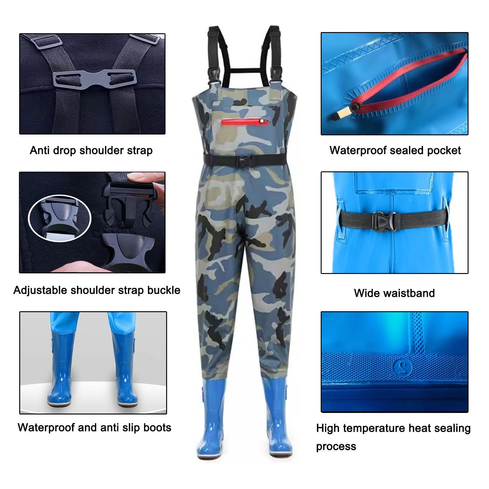Hip Waders Waders da Donna in PVC con Stivali, Waders Leggeri e Impermeabili per la Pesca e la Caccia, Antiscivolo e Traspiranti