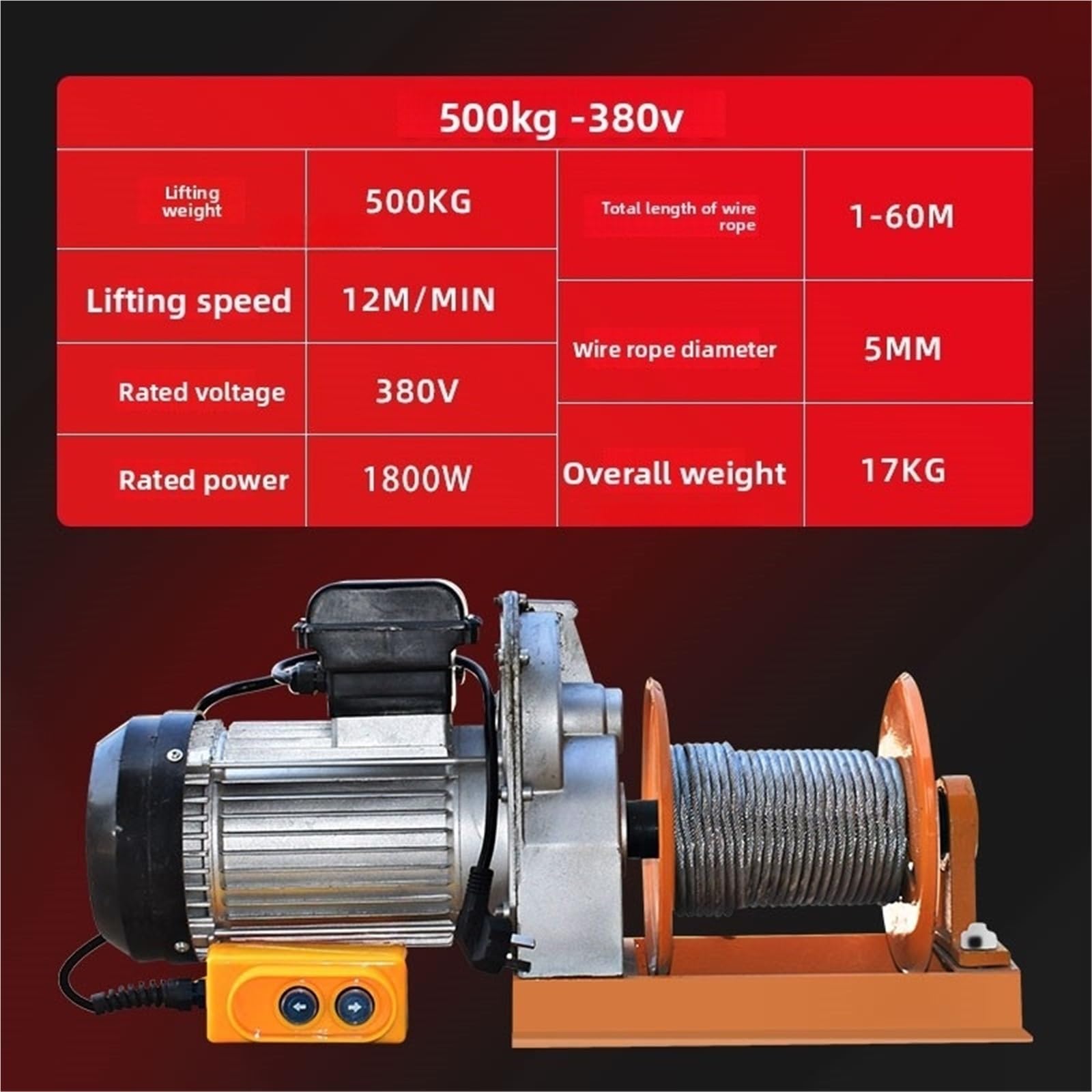 Paranco a Leva Elettrico Mini Verricello Elettrico Gru Di Sollevamento Domestico 220V Piccolo Per Multifunzionale Industriale(380V-500kg-30m)